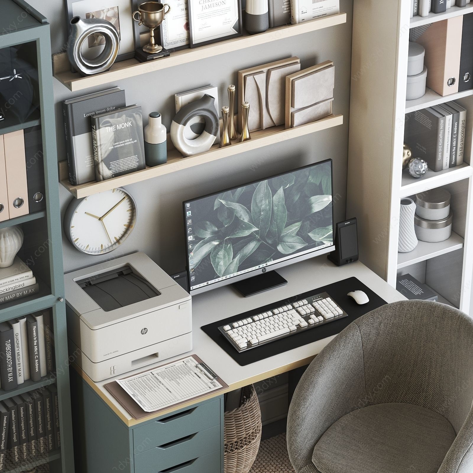 现代家居办公书桌椅3D模型