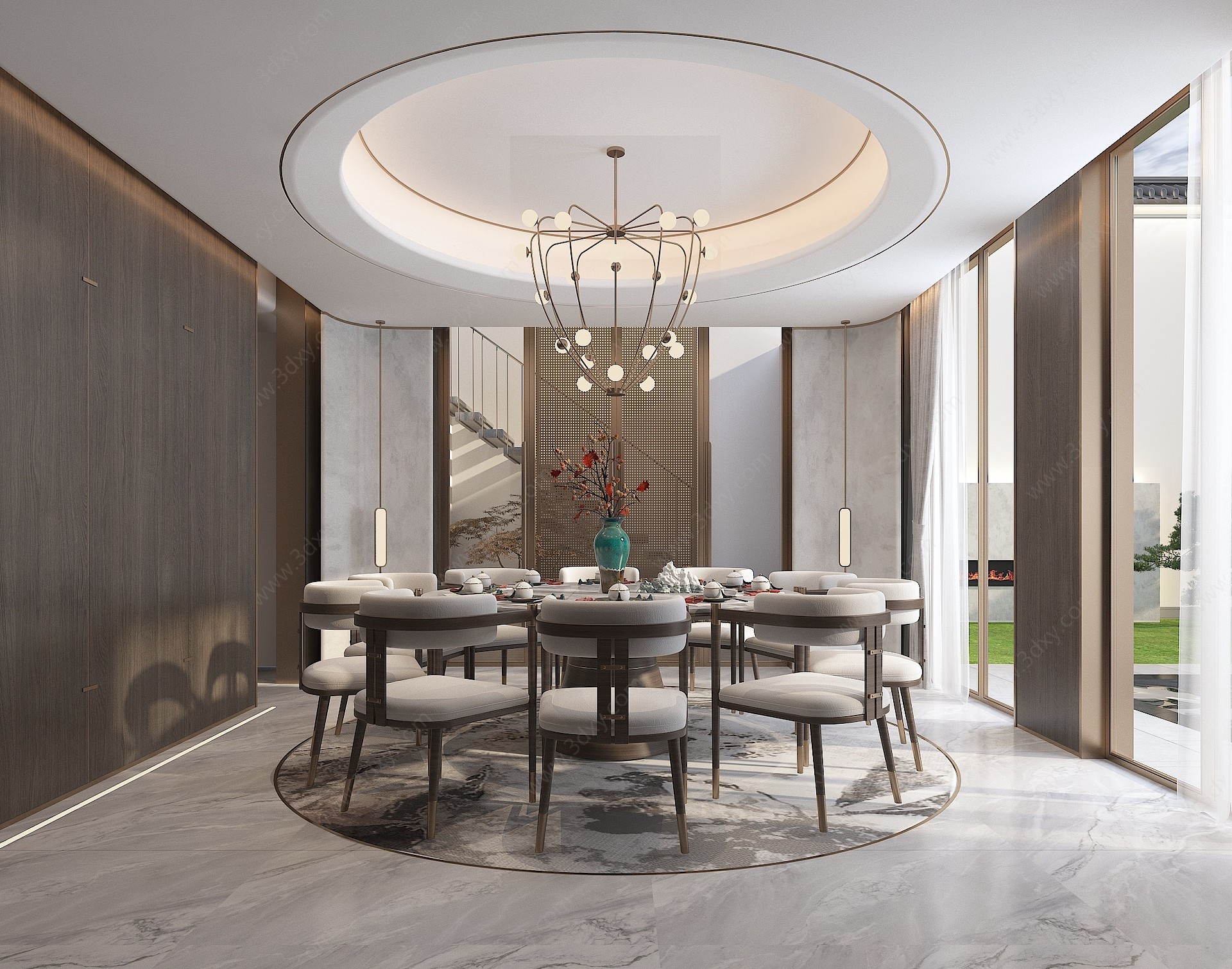 新中式家装样板间餐厅3D模型