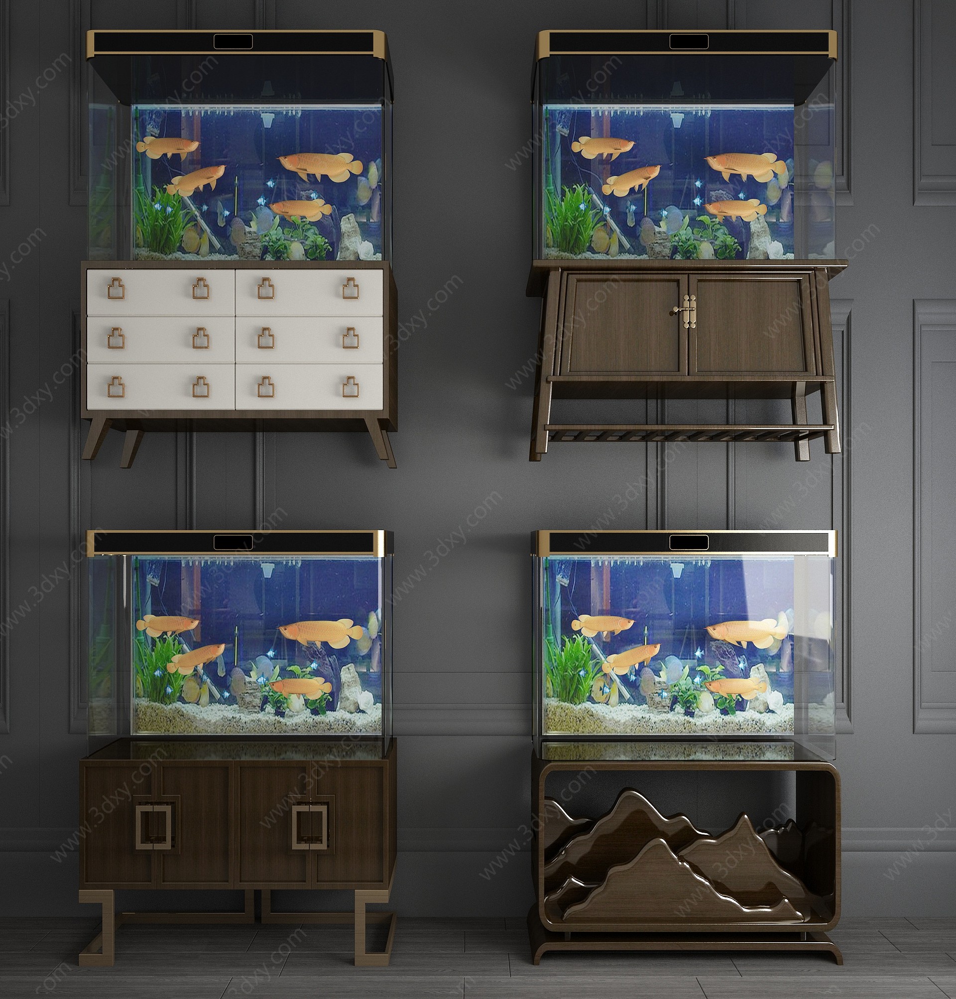 新中式玻璃鱼缸3D模型