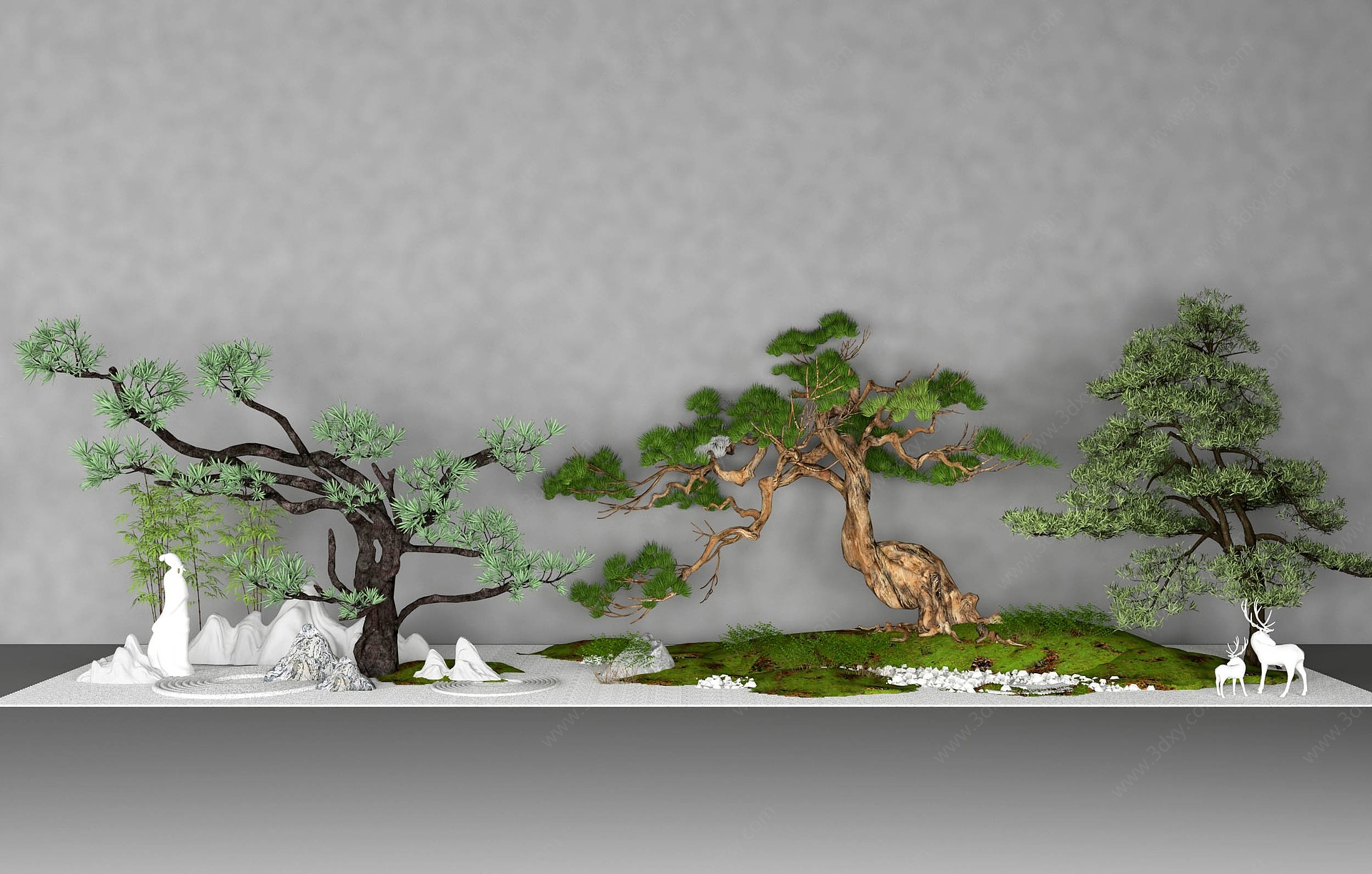 新中式松树园艺小品3D模型