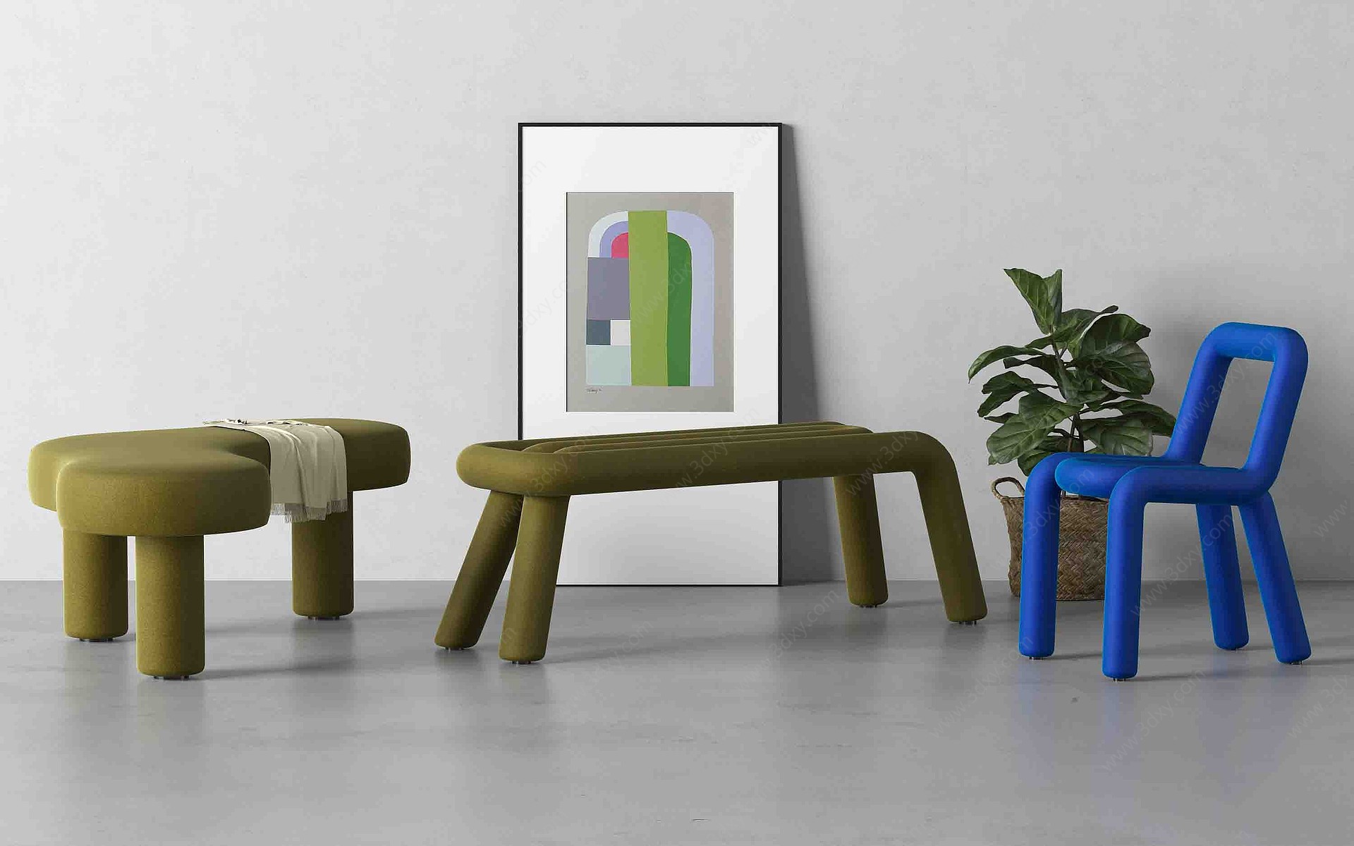 弯管创意餐椅长凳换鞋凳3D模型