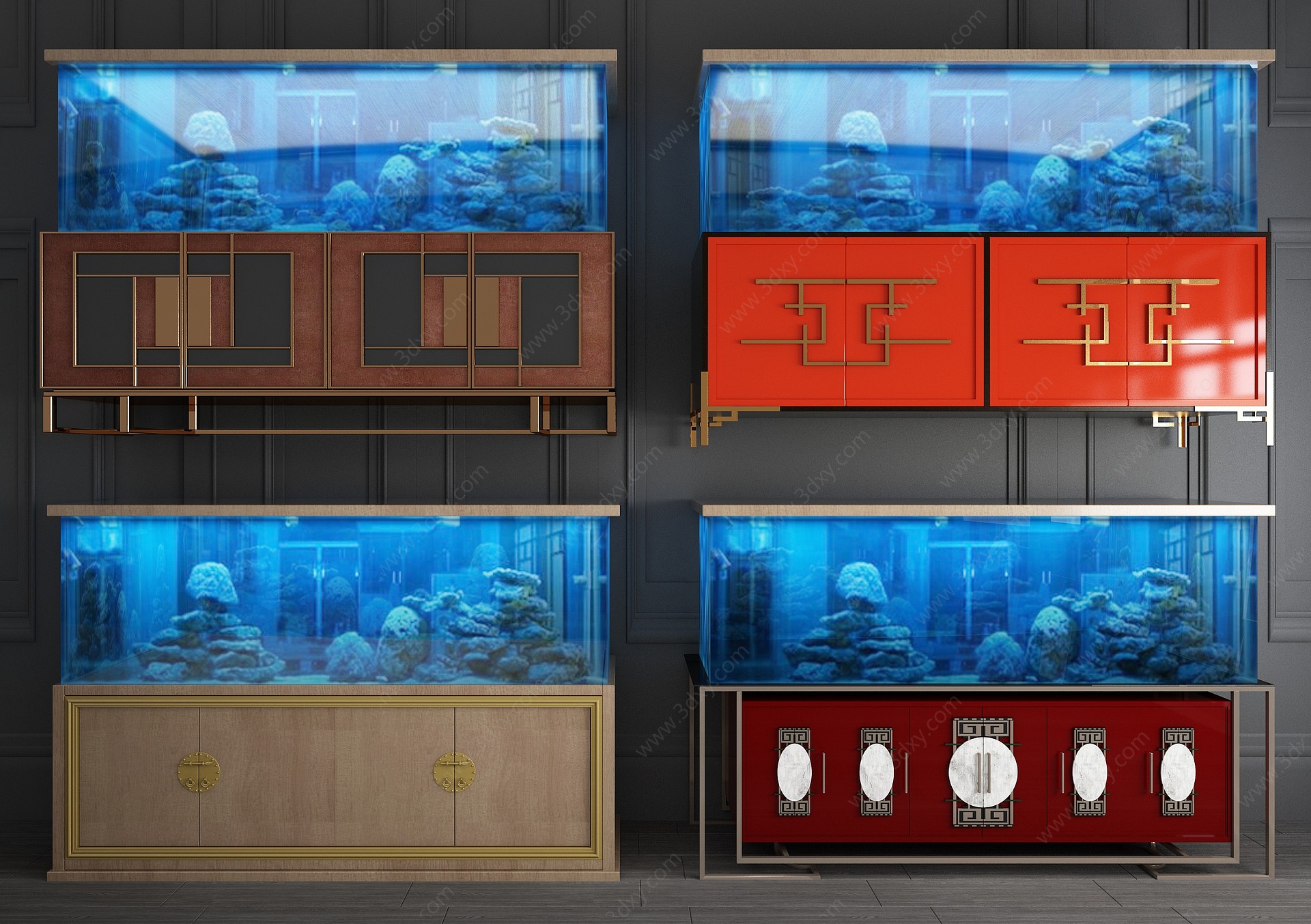 新中式玻璃鱼缸3D模型
