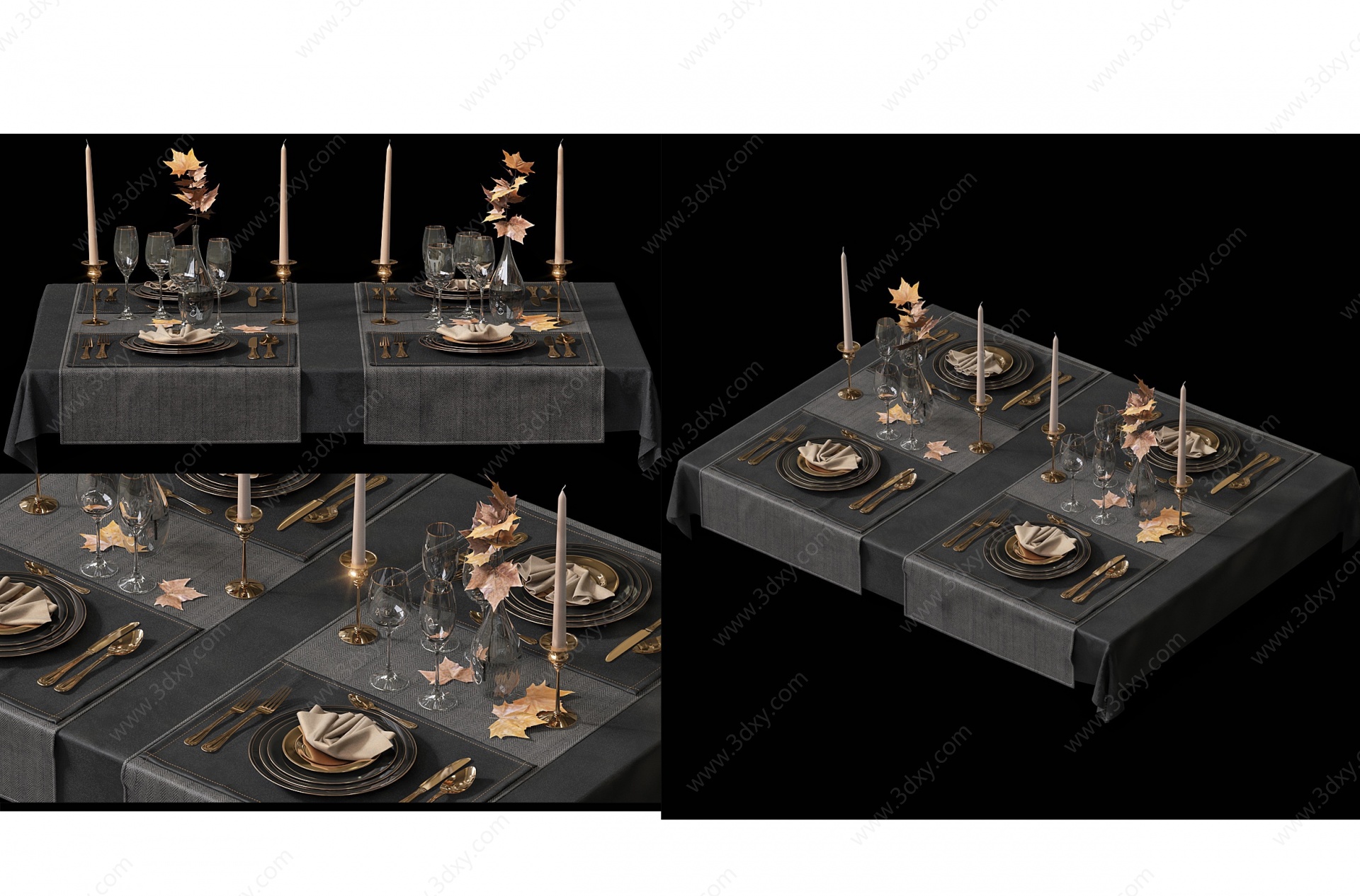 现代餐桌餐具盘子烛台3D模型