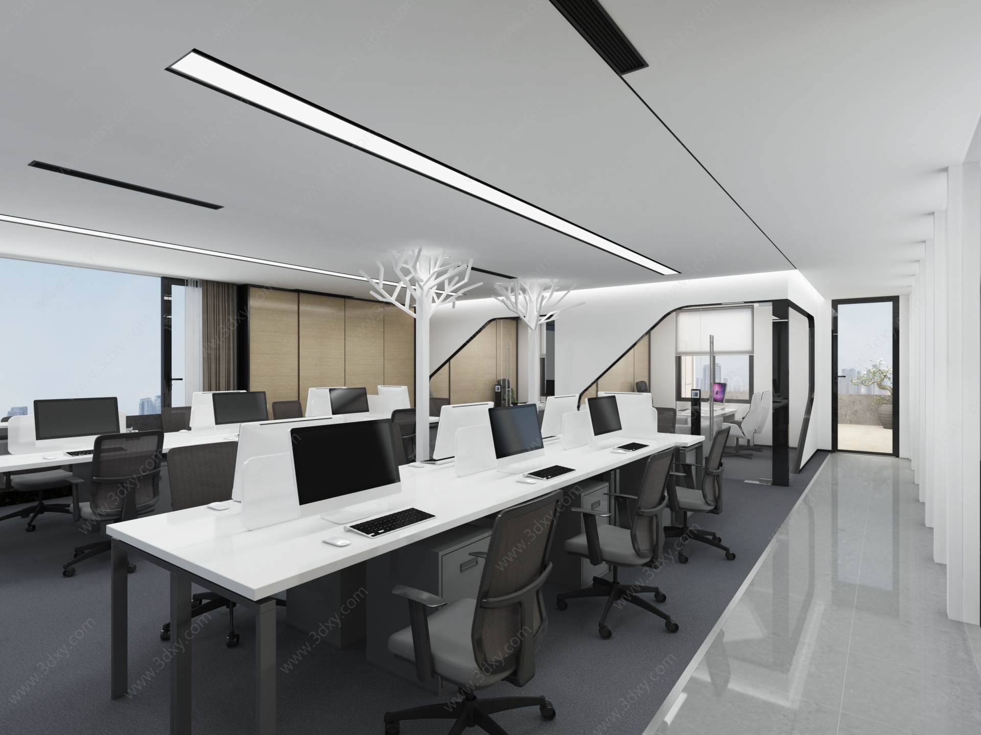 现代办公区办公桌办公椅3D模型