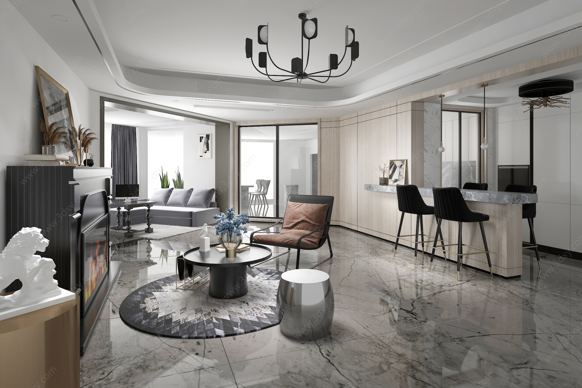 现代客厅公寓客厅3D模型