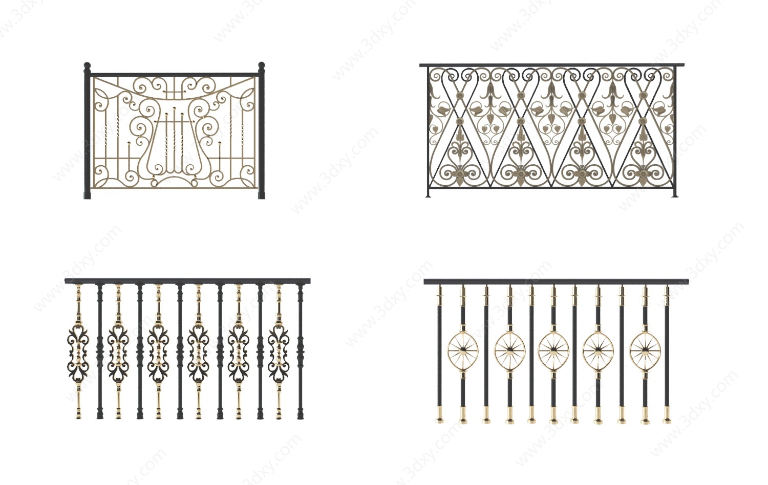 欧式古典欧式铁艺雕花护栏3D模型