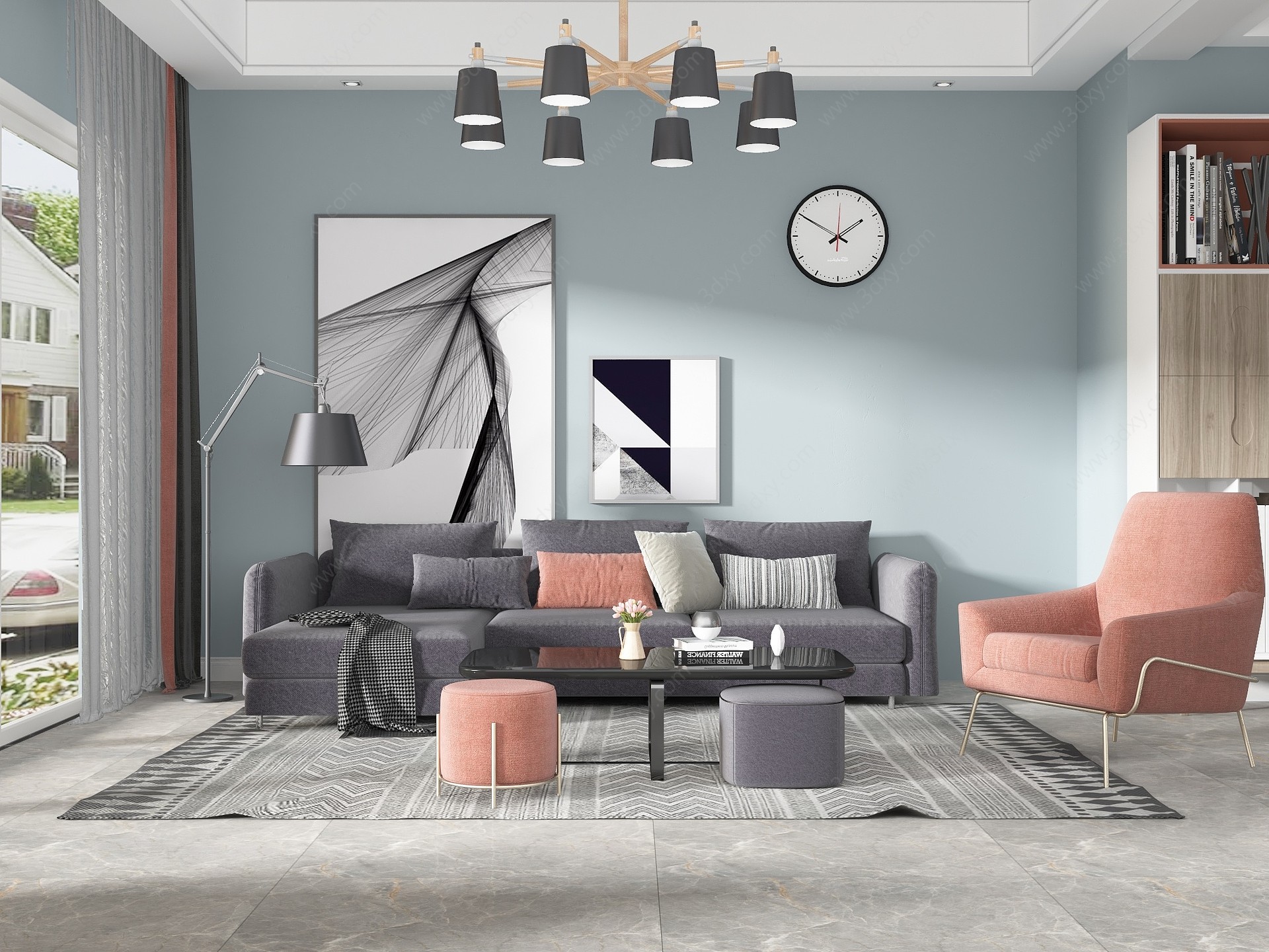 北欧简约客厅沙发组合3D模型