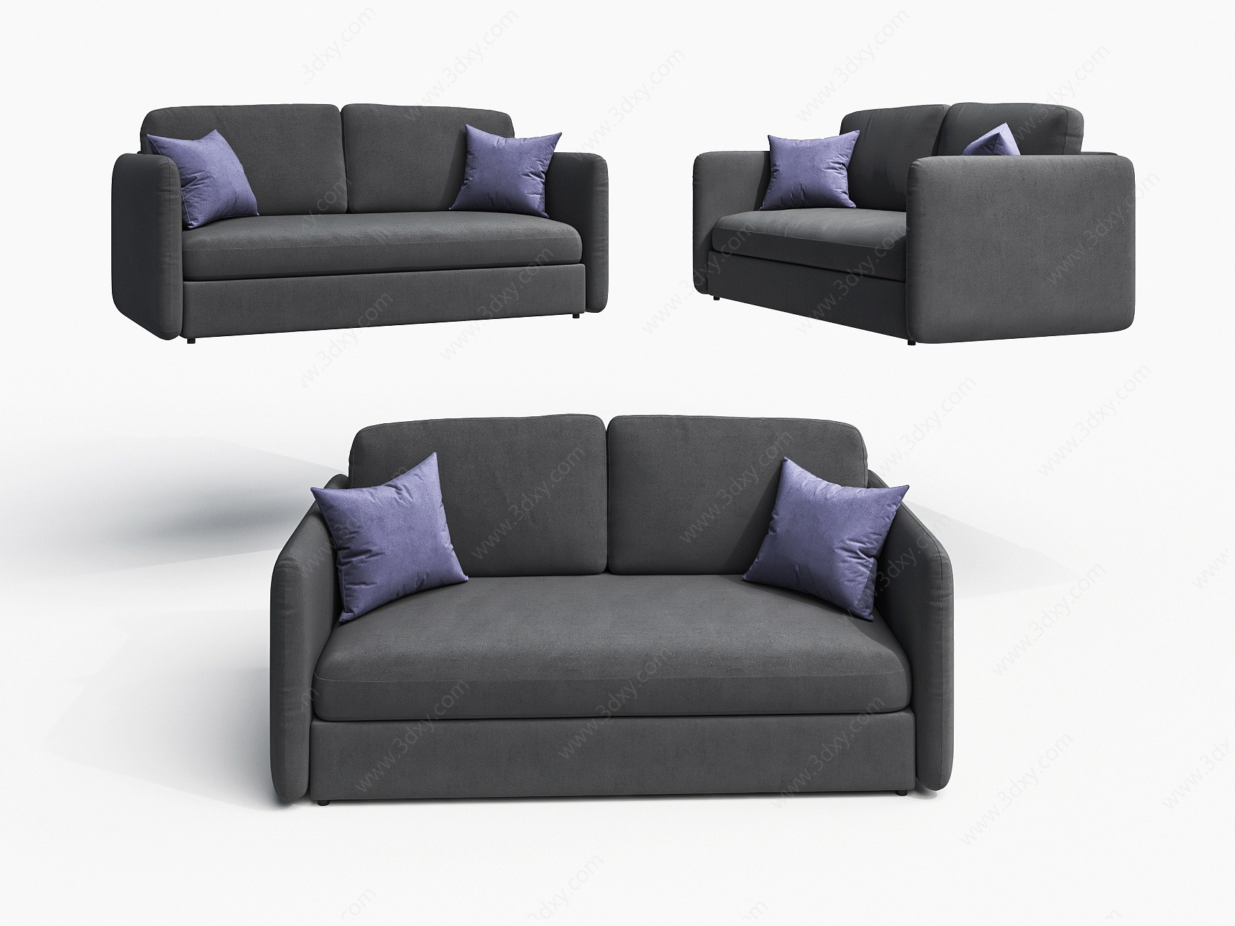 现代灰色双人沙发3D模型