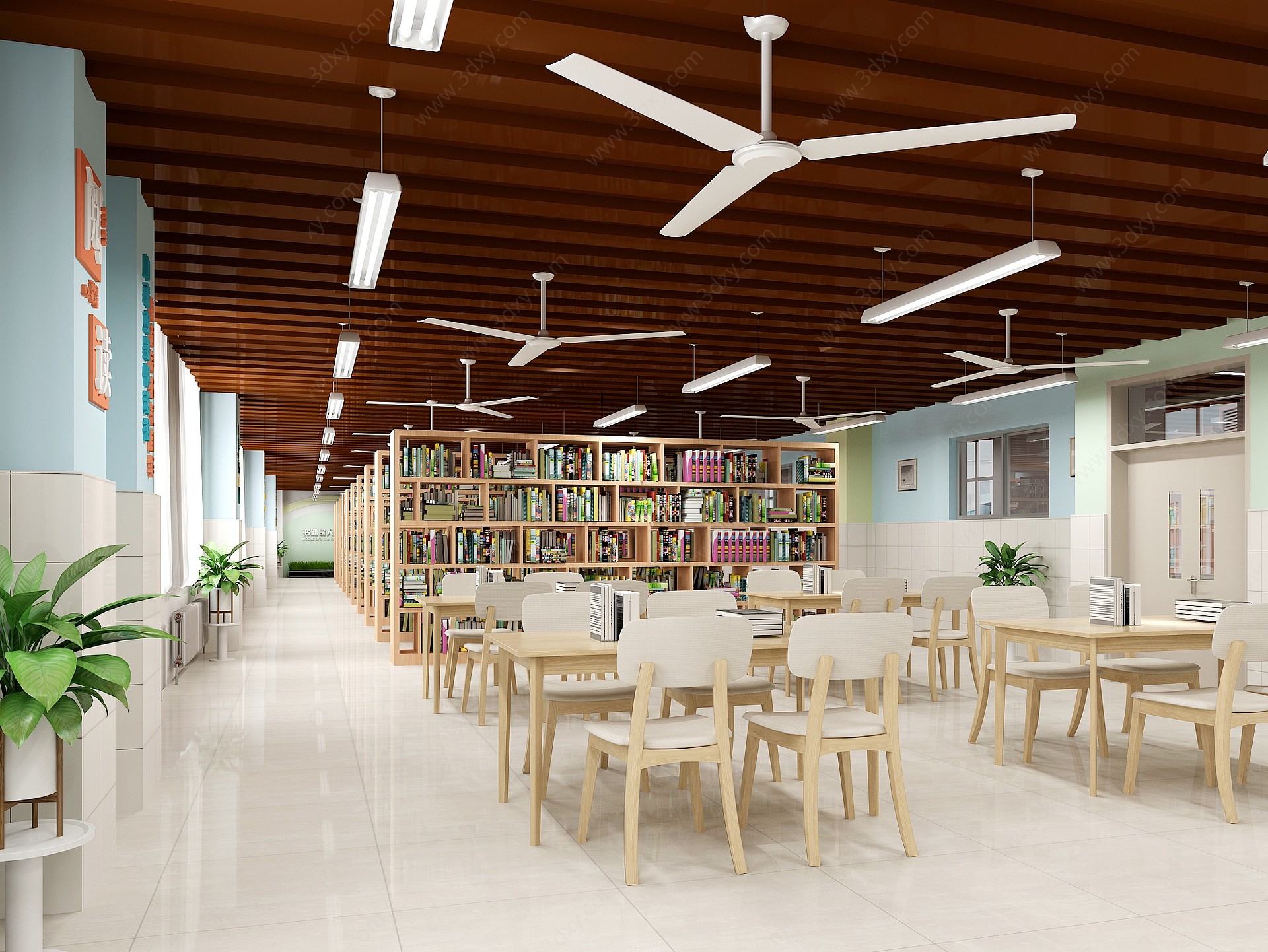 现代简约图书馆3D模型