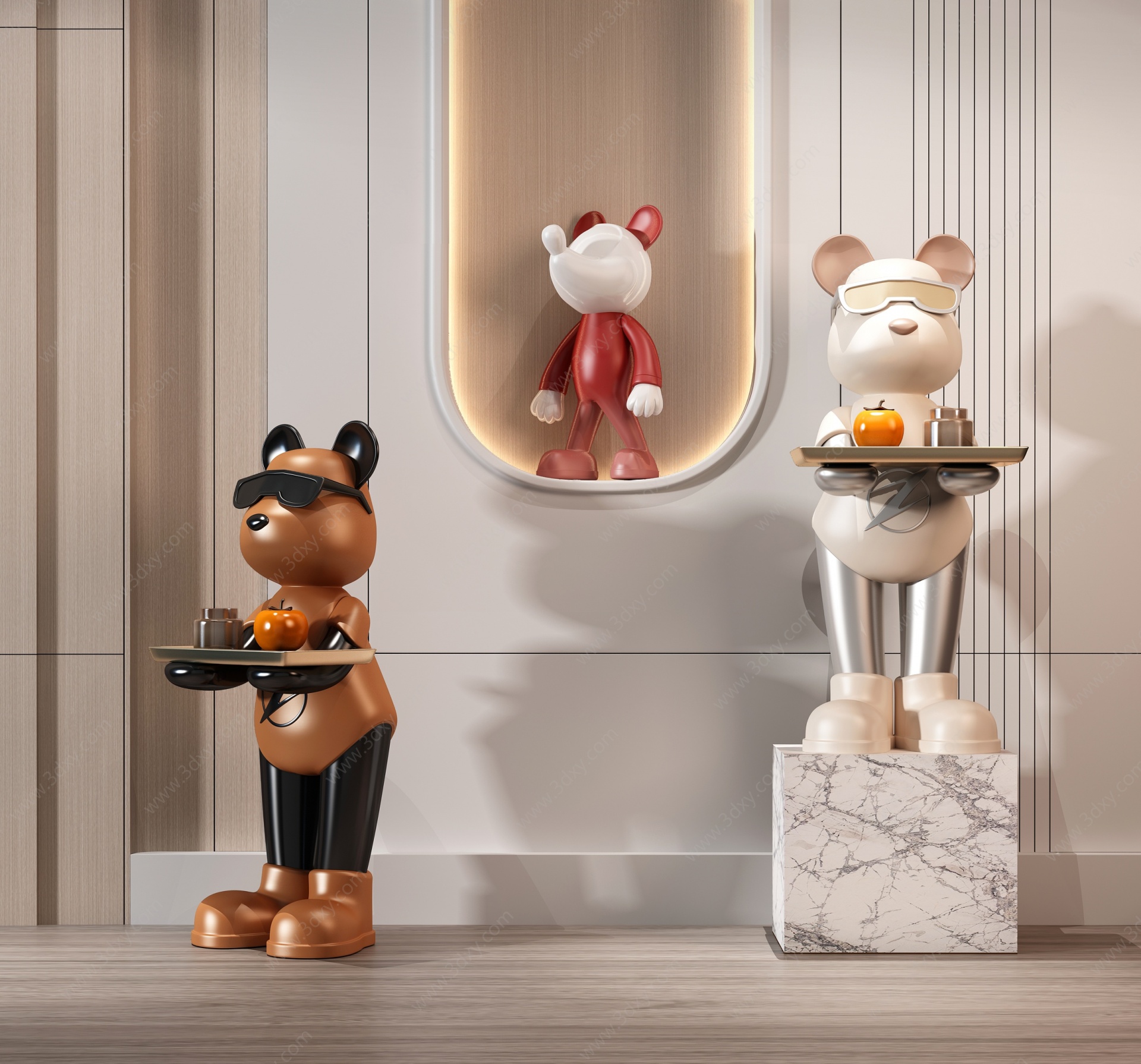 现代新潮暴力熊雕塑3D模型