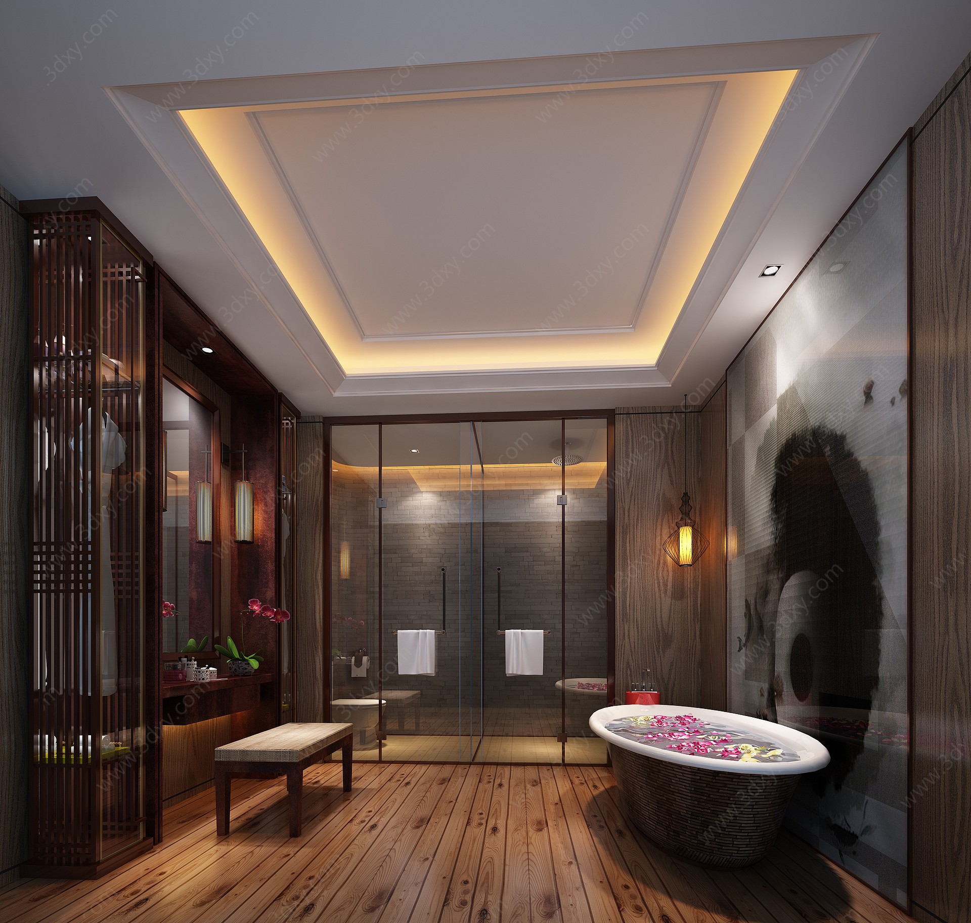 新中式别墅卫生间3D模型