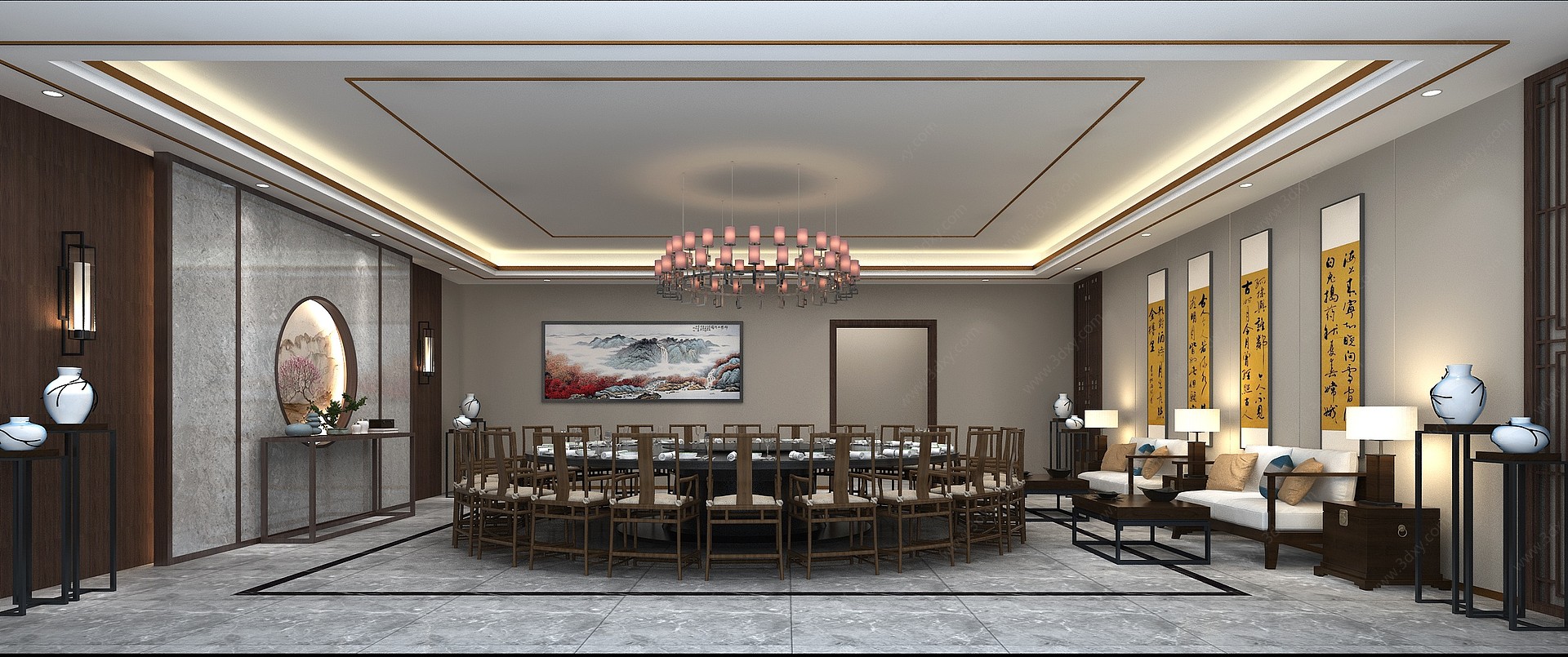 新中式包厢餐厅3D模型
