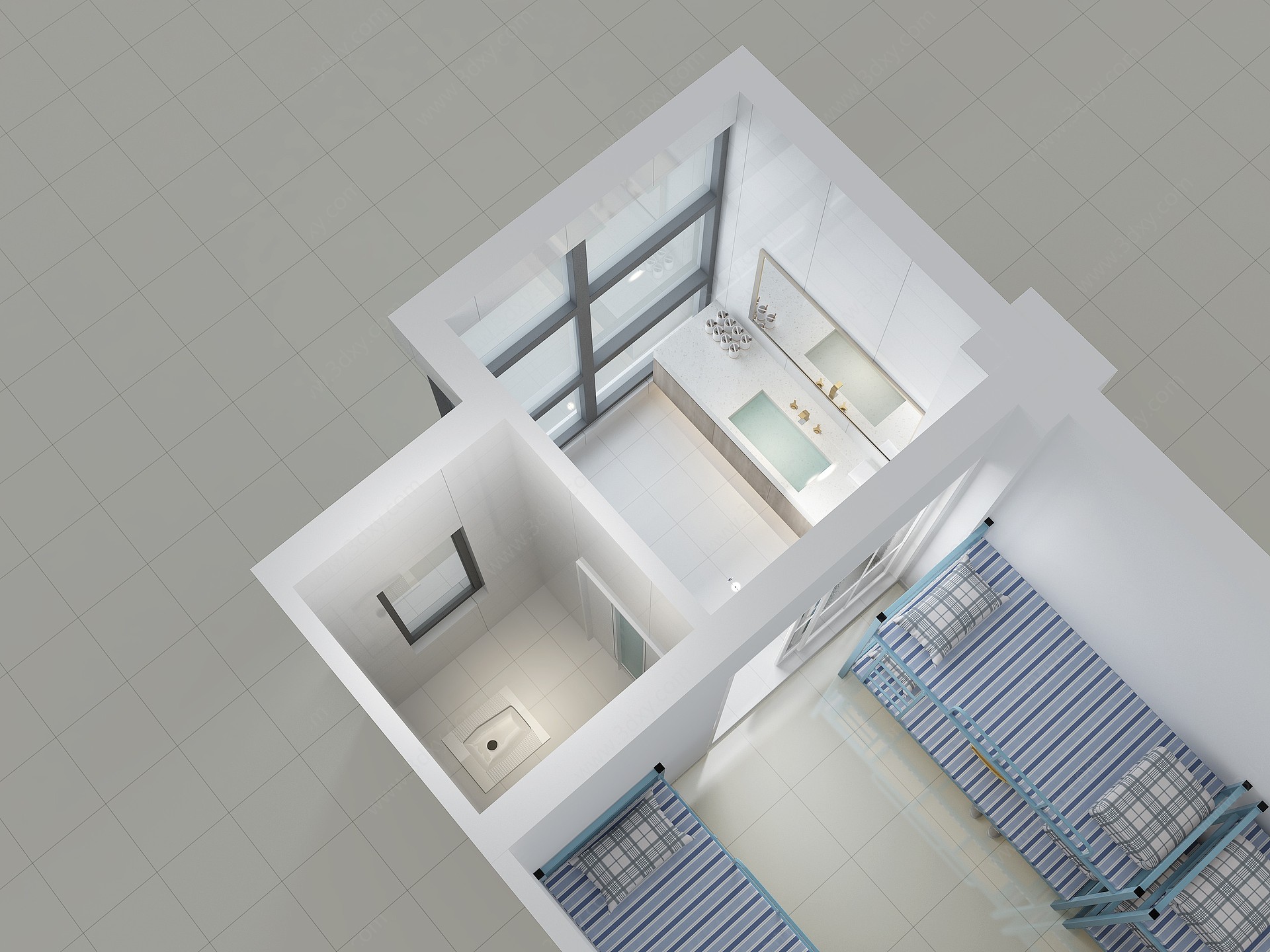 现代学校宿舍单卫3D模型