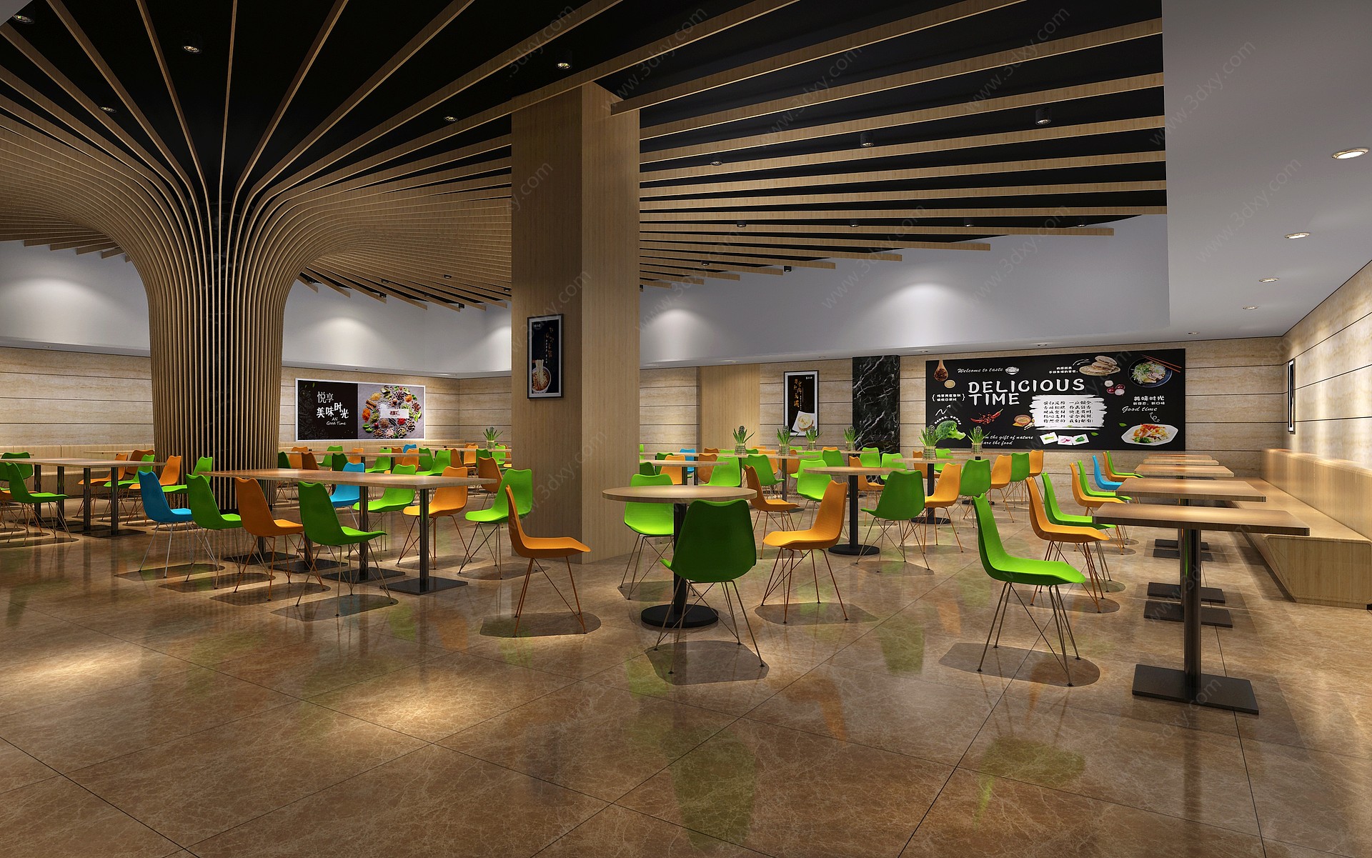 现代公司开放式餐厅3D模型