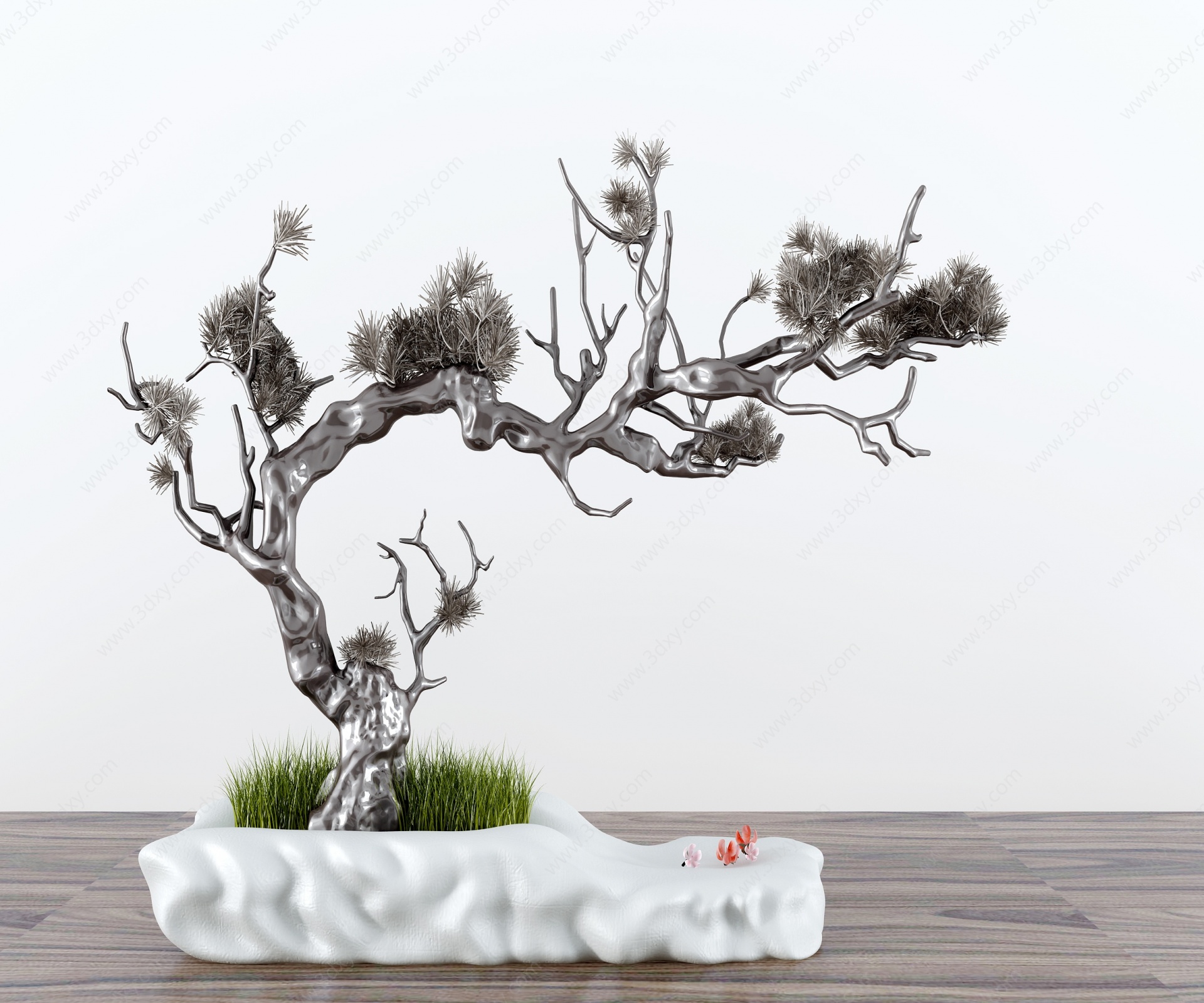 新中式松枝盆景摆件3D模型