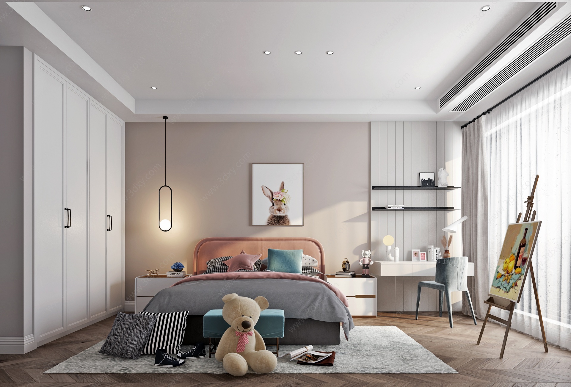 现代儿童房卧室房间3D模型