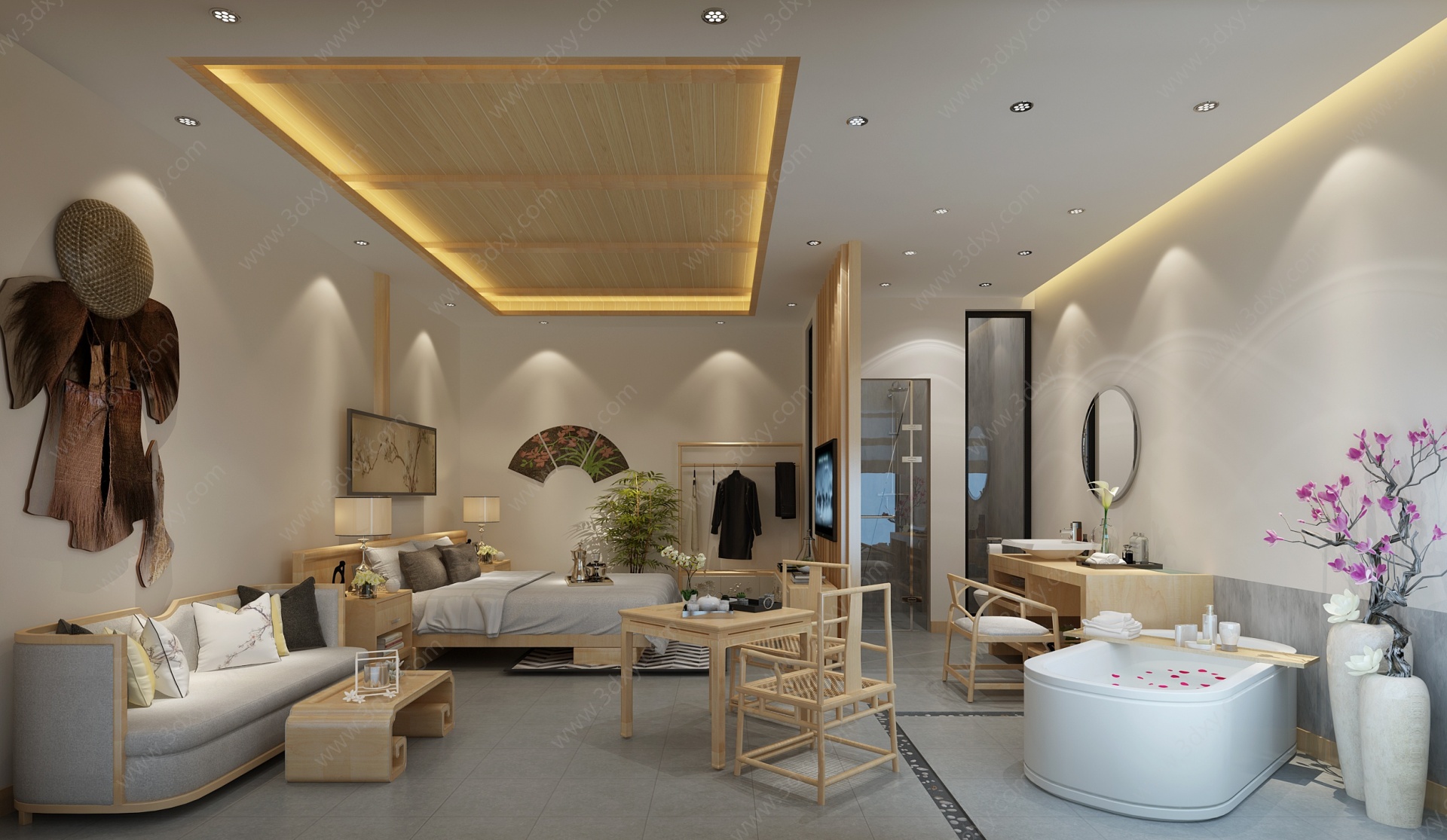 新中式民宿酒店包房3D模型
