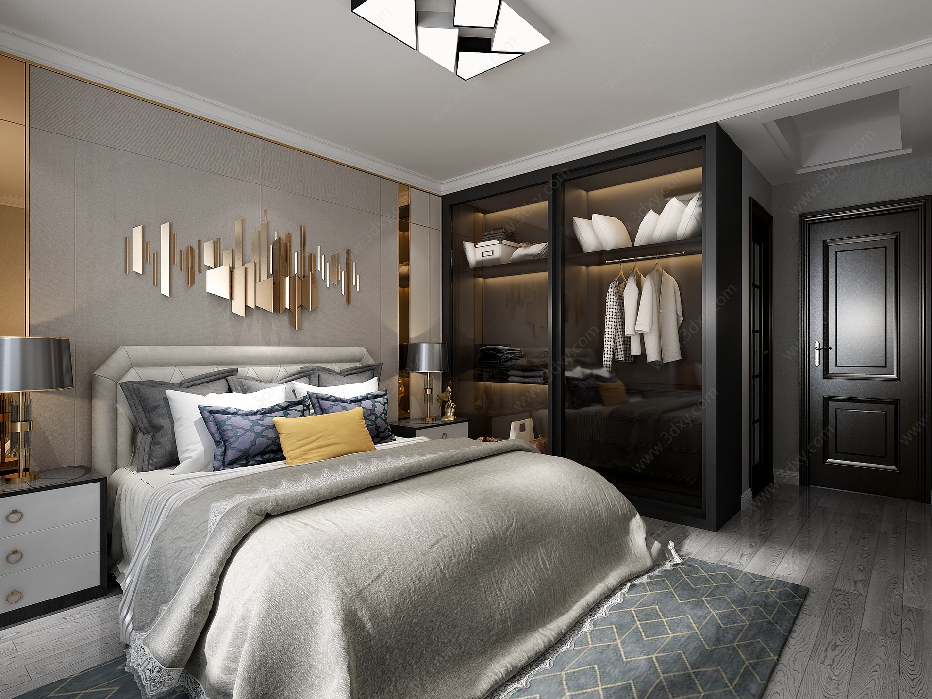 新中式样板房卧室3D模型