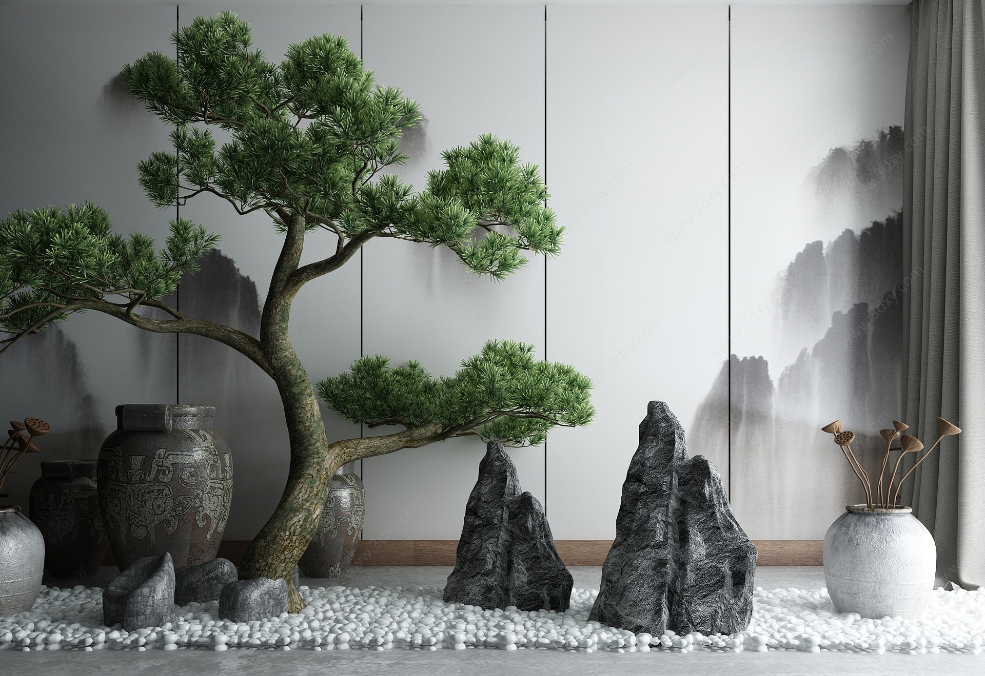 中式庭院景观小品3D模型
