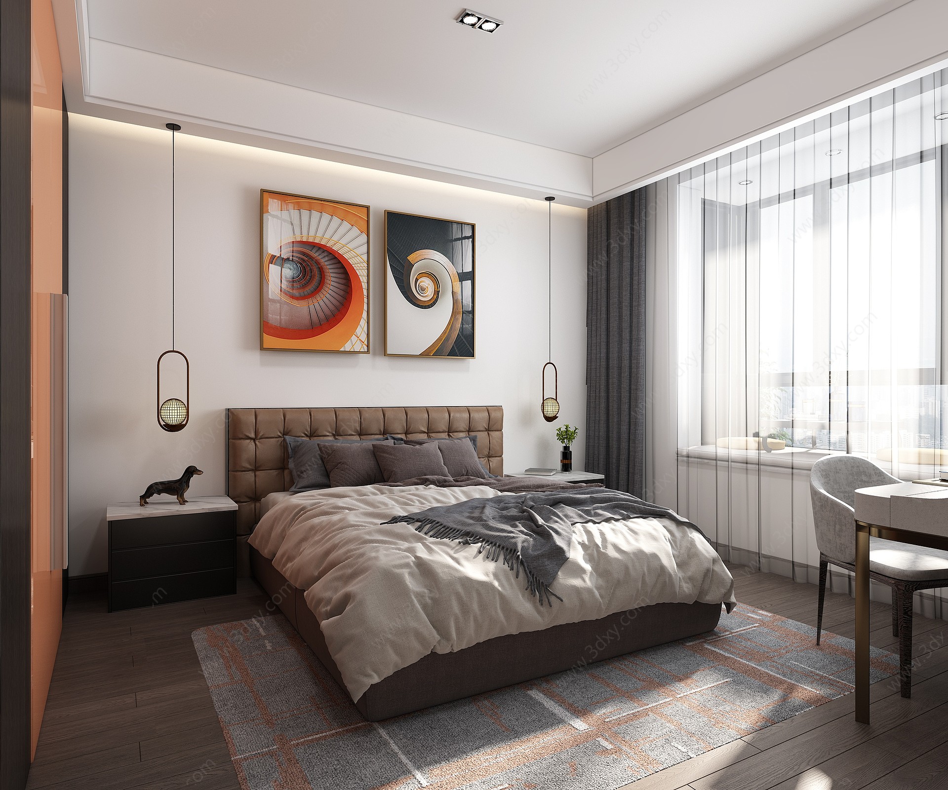 现代风格卧室房间3D模型