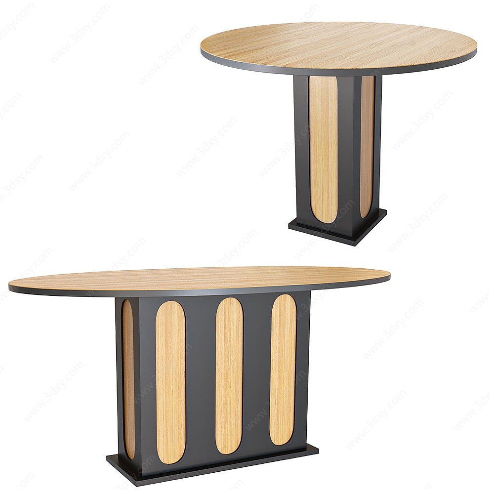 现代实木餐桌3D模型