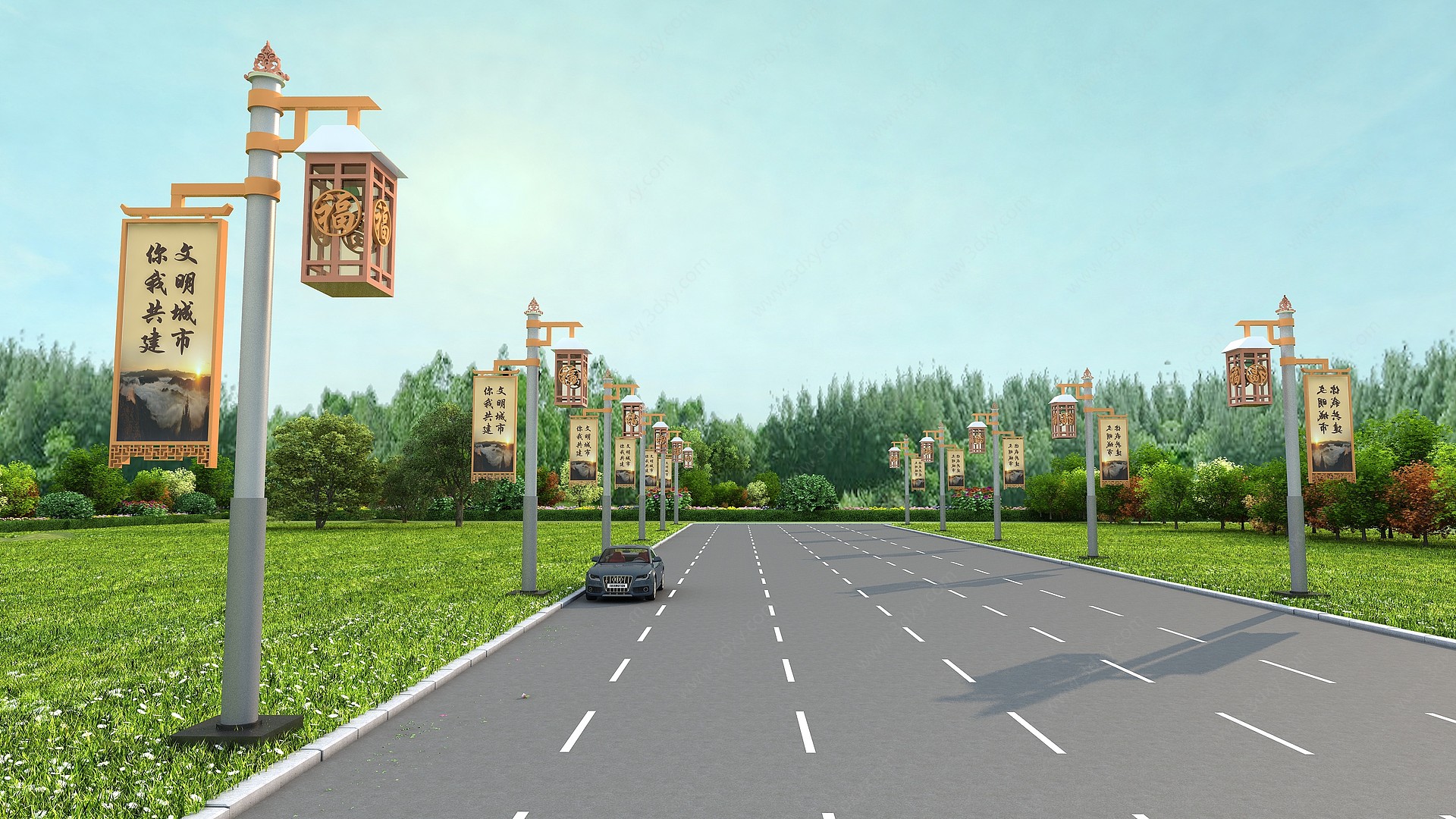 新中式道路设施3D模型