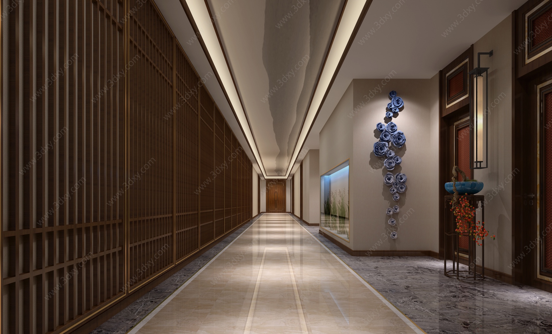 中式酒店过道3D模型