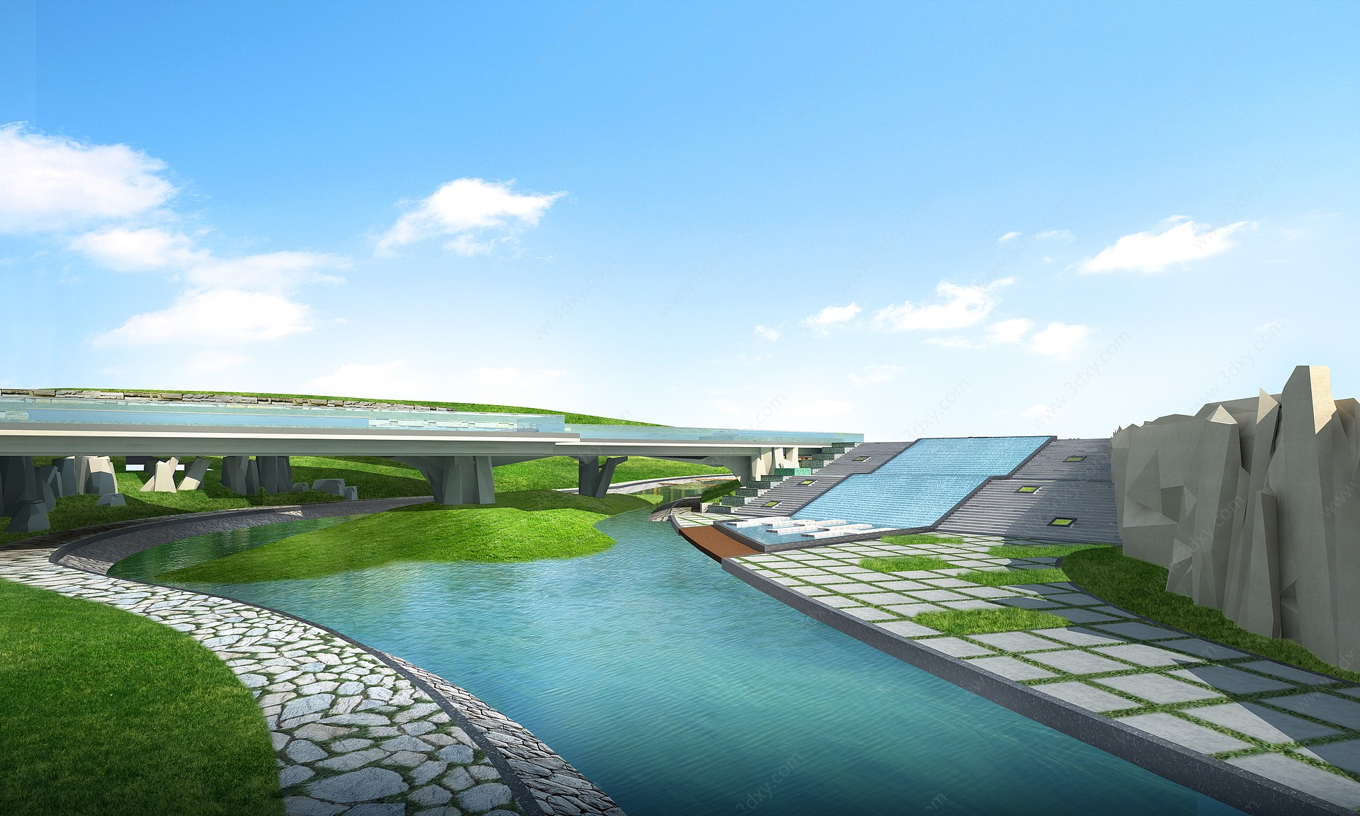 现代滨水景观3D模型
