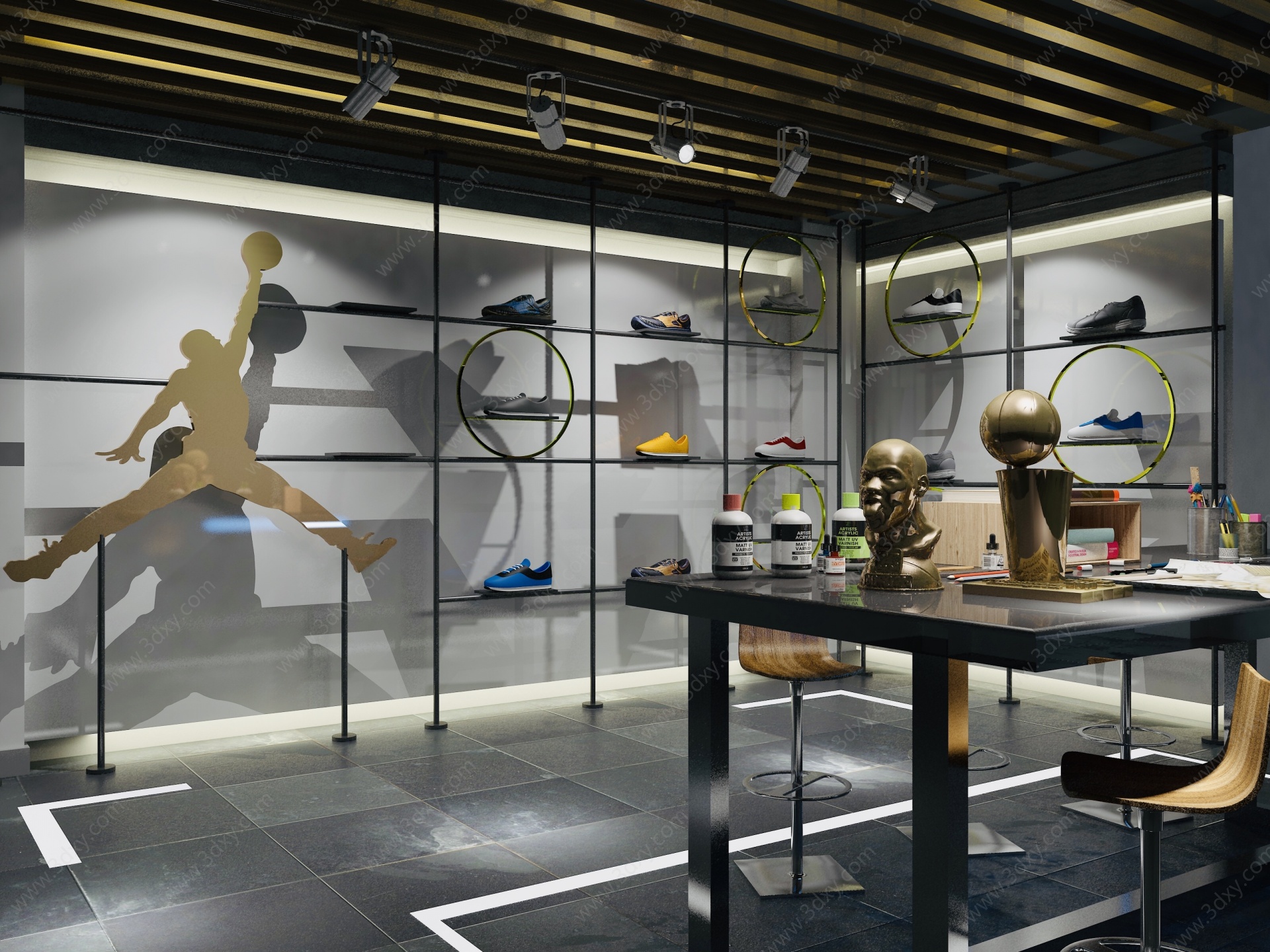 工业风潮流服装鞋店3D模型