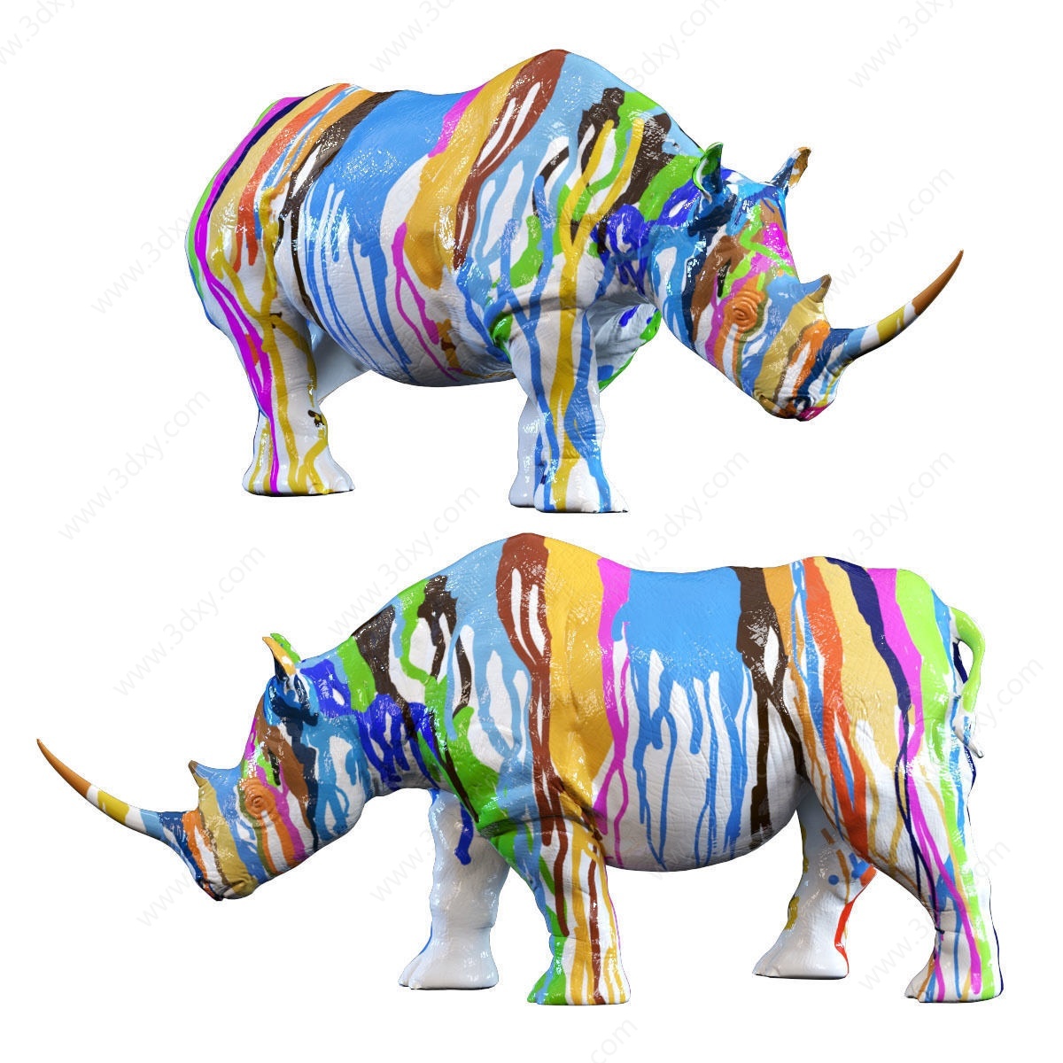 彩色犀牛动物摆件3D模型