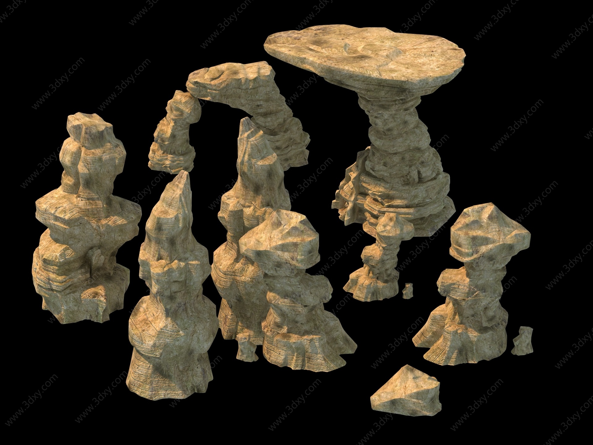 中式石头风石假山3D模型