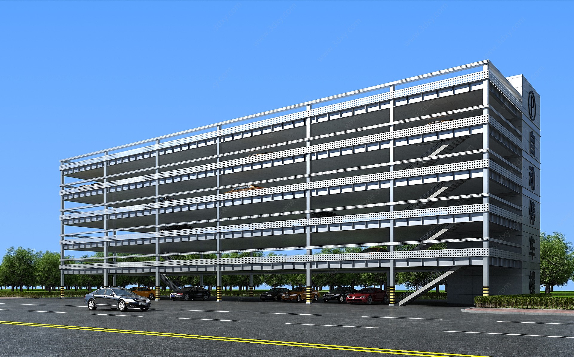 现代立体停车楼停车场3D模型