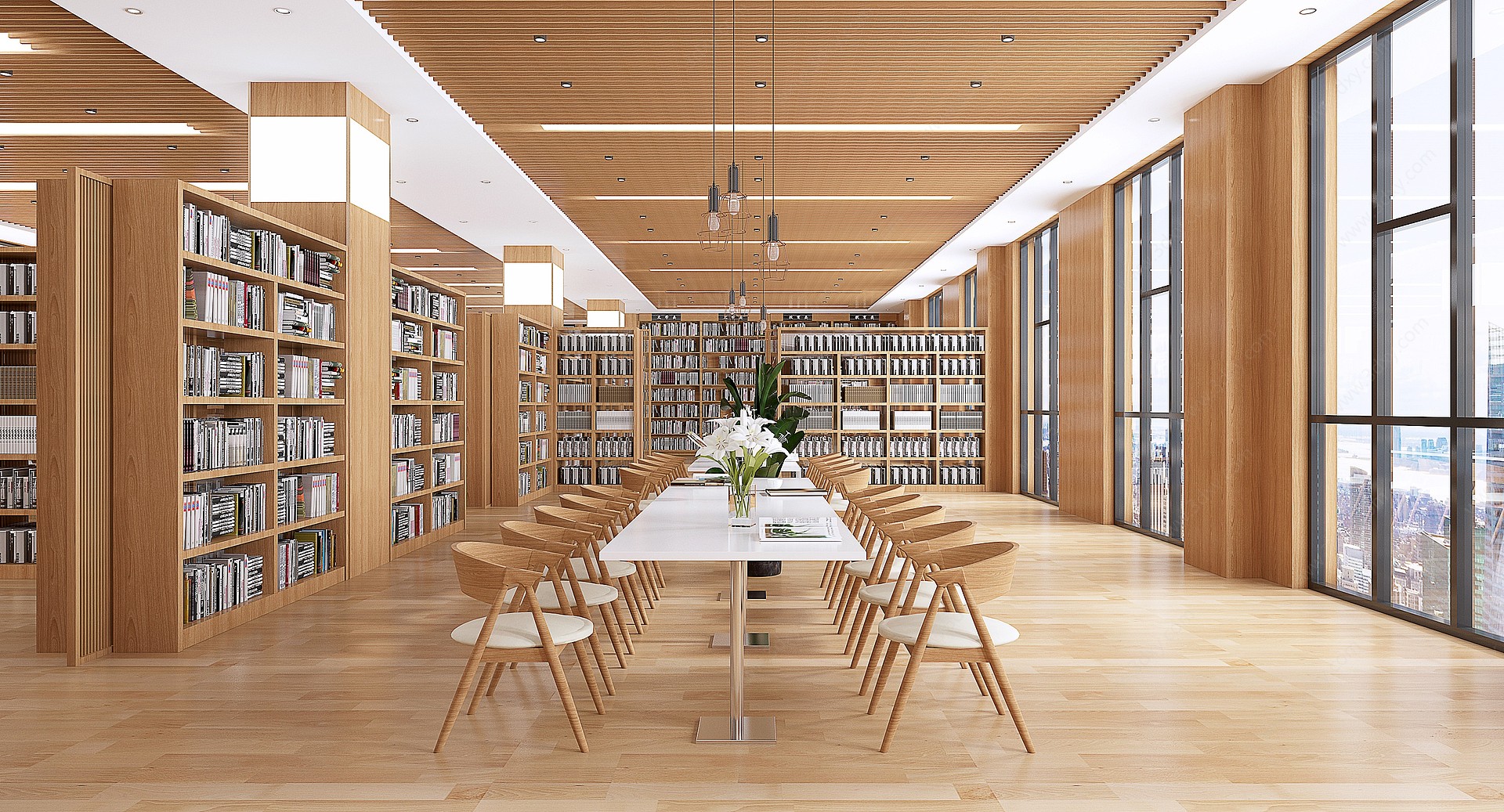 现代图书馆阅览室3D模型