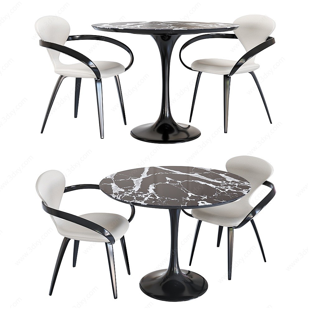 现代,圆形餐桌椅洽谈桌椅3D模型