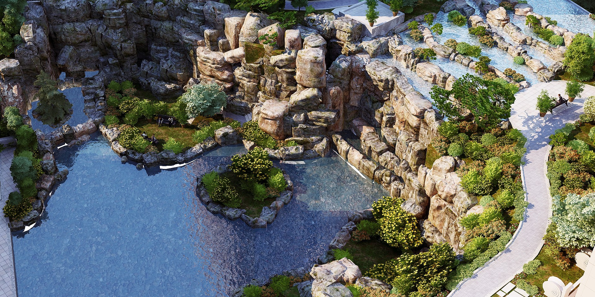 现代公园石头假山水景3D模型