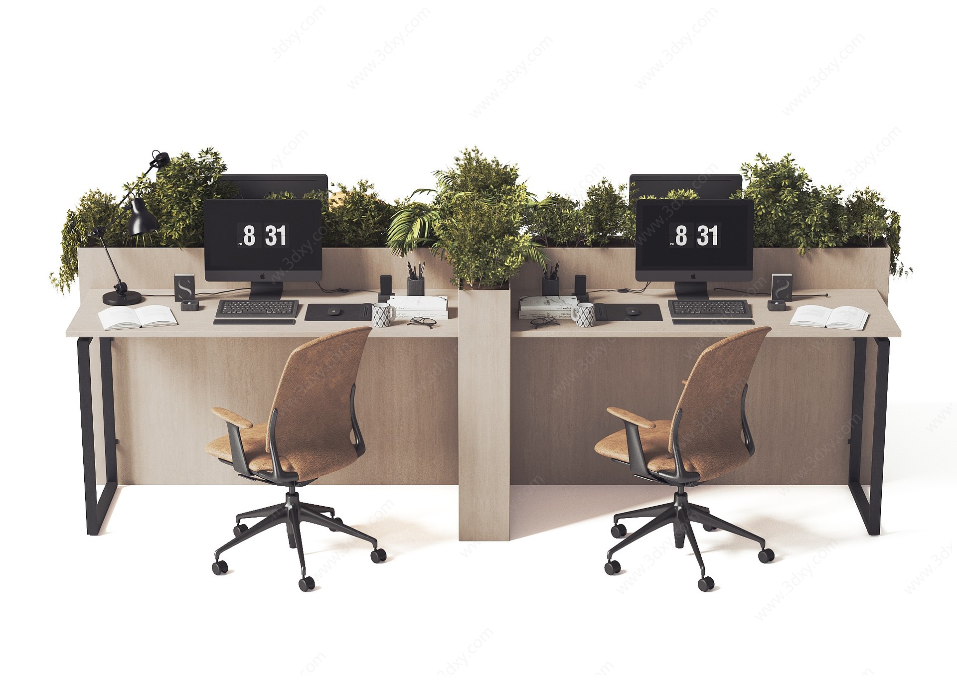 现代办公室桌椅组合3D模型