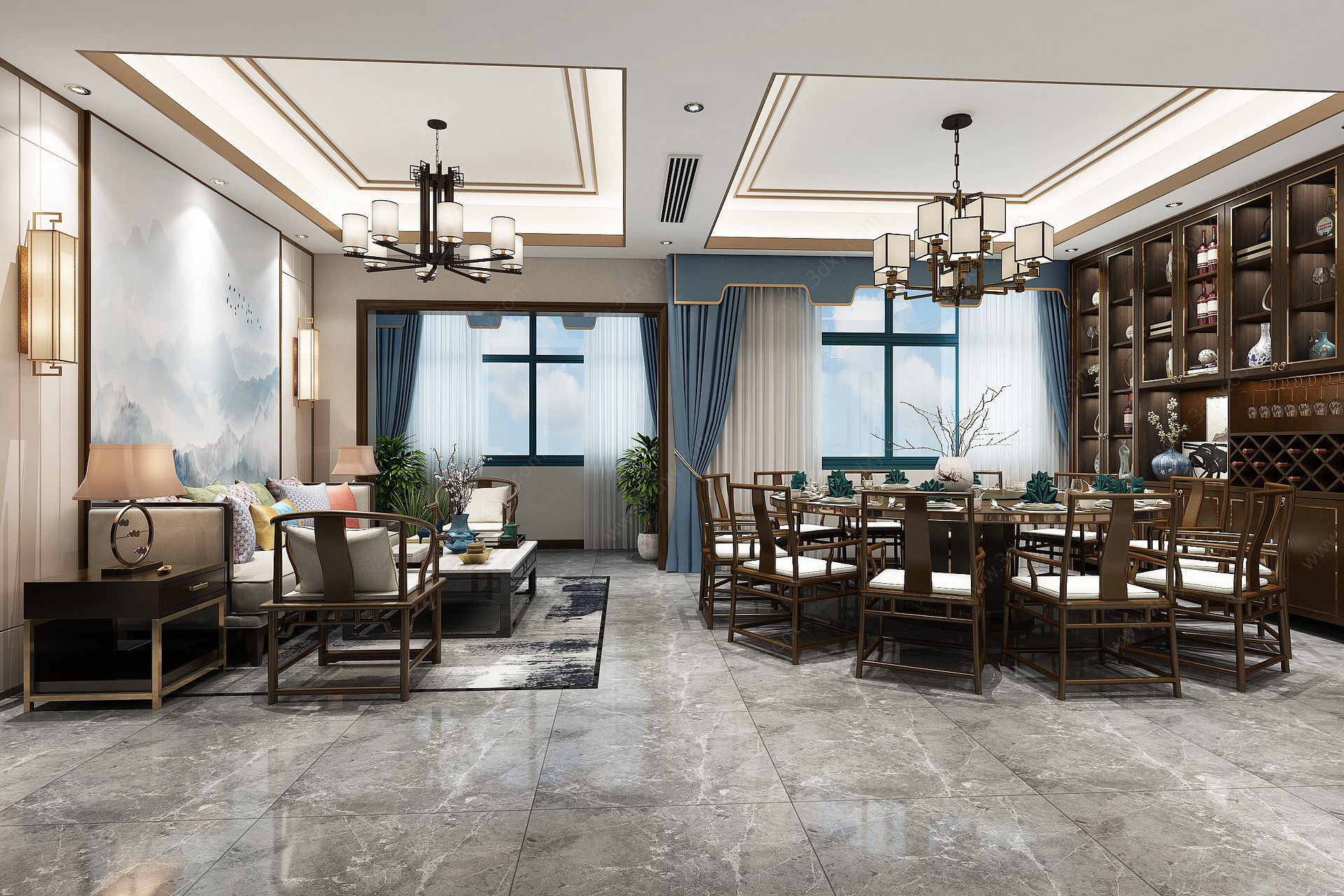 新中式酒店豪华包厢3D模型