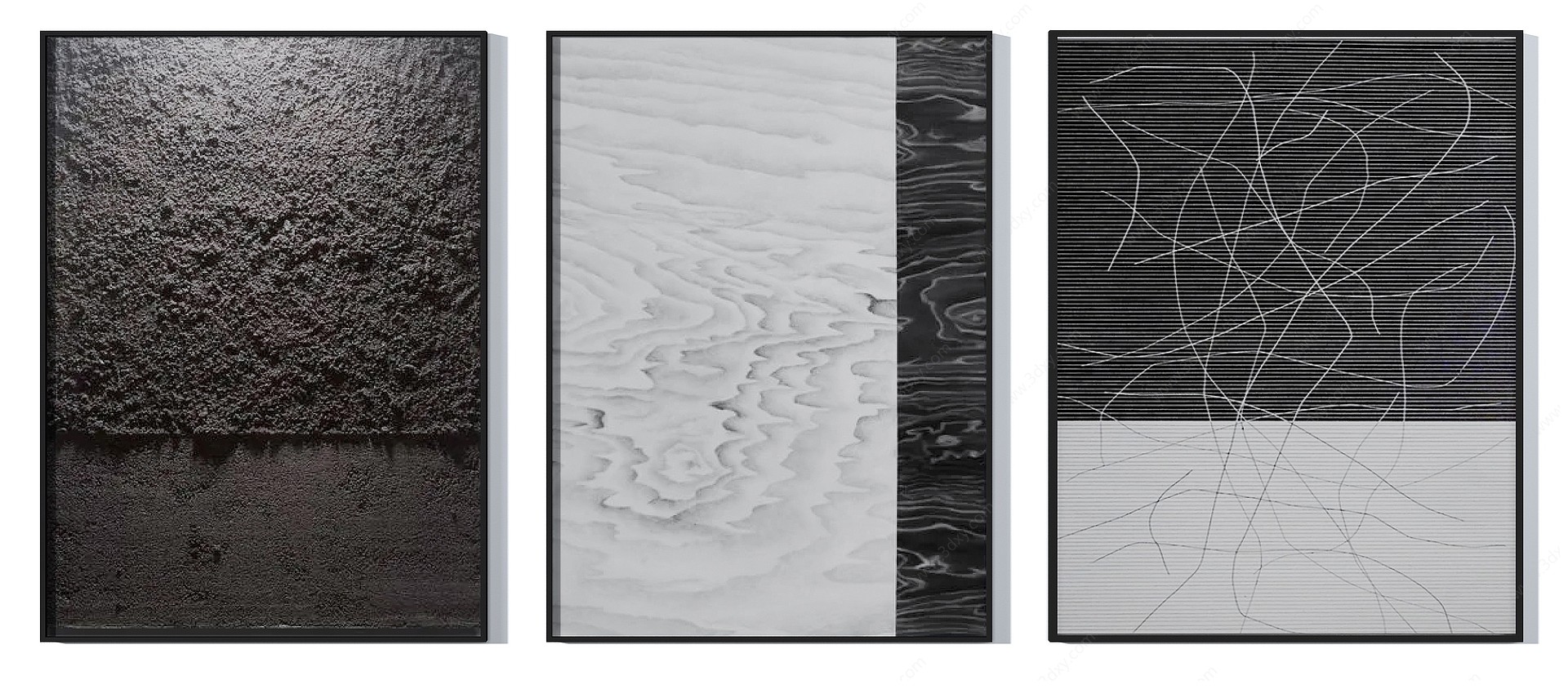 现代高级黑白灰抽象画3D模型