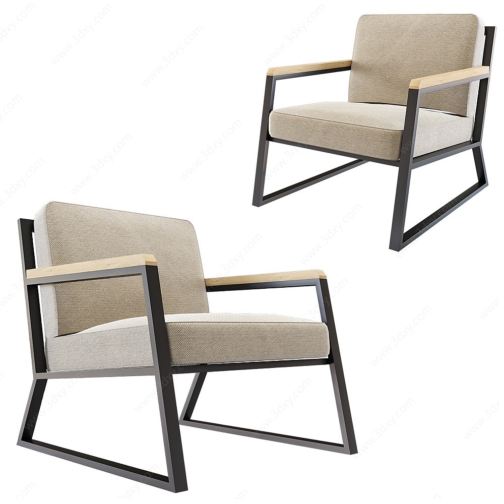 现代布艺单人休闲椅3D模型