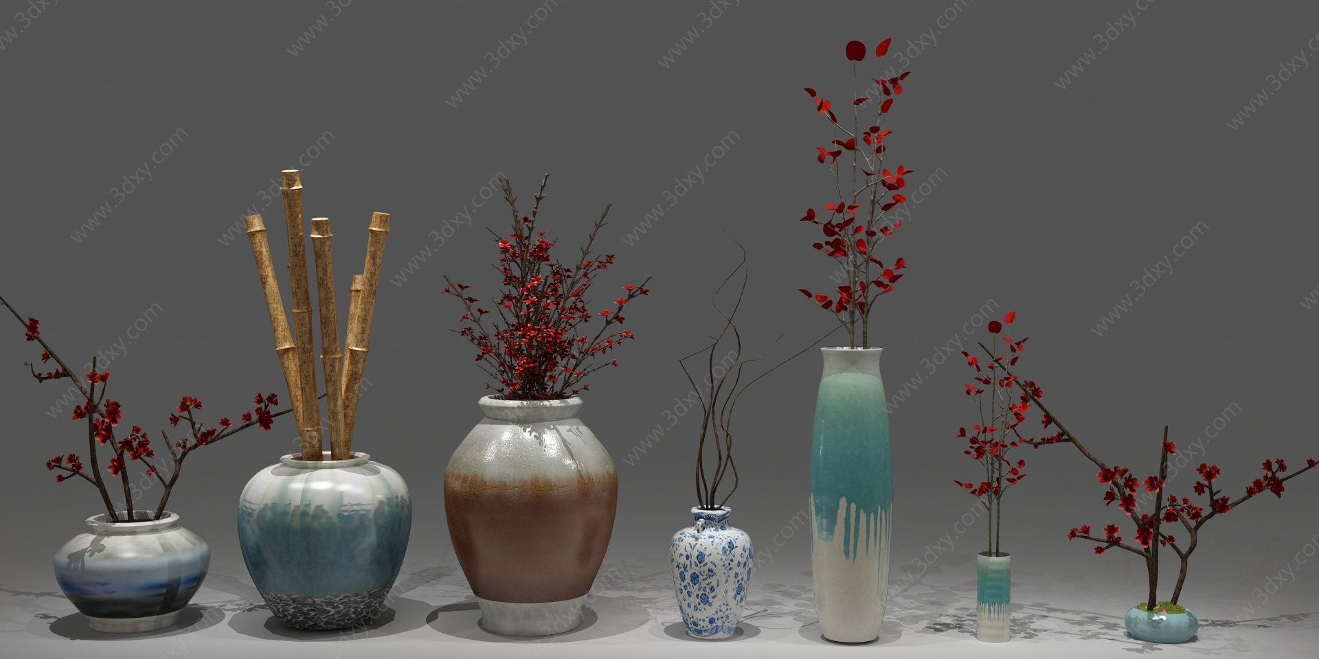 中式植物盆栽花瓶花卉3D模型