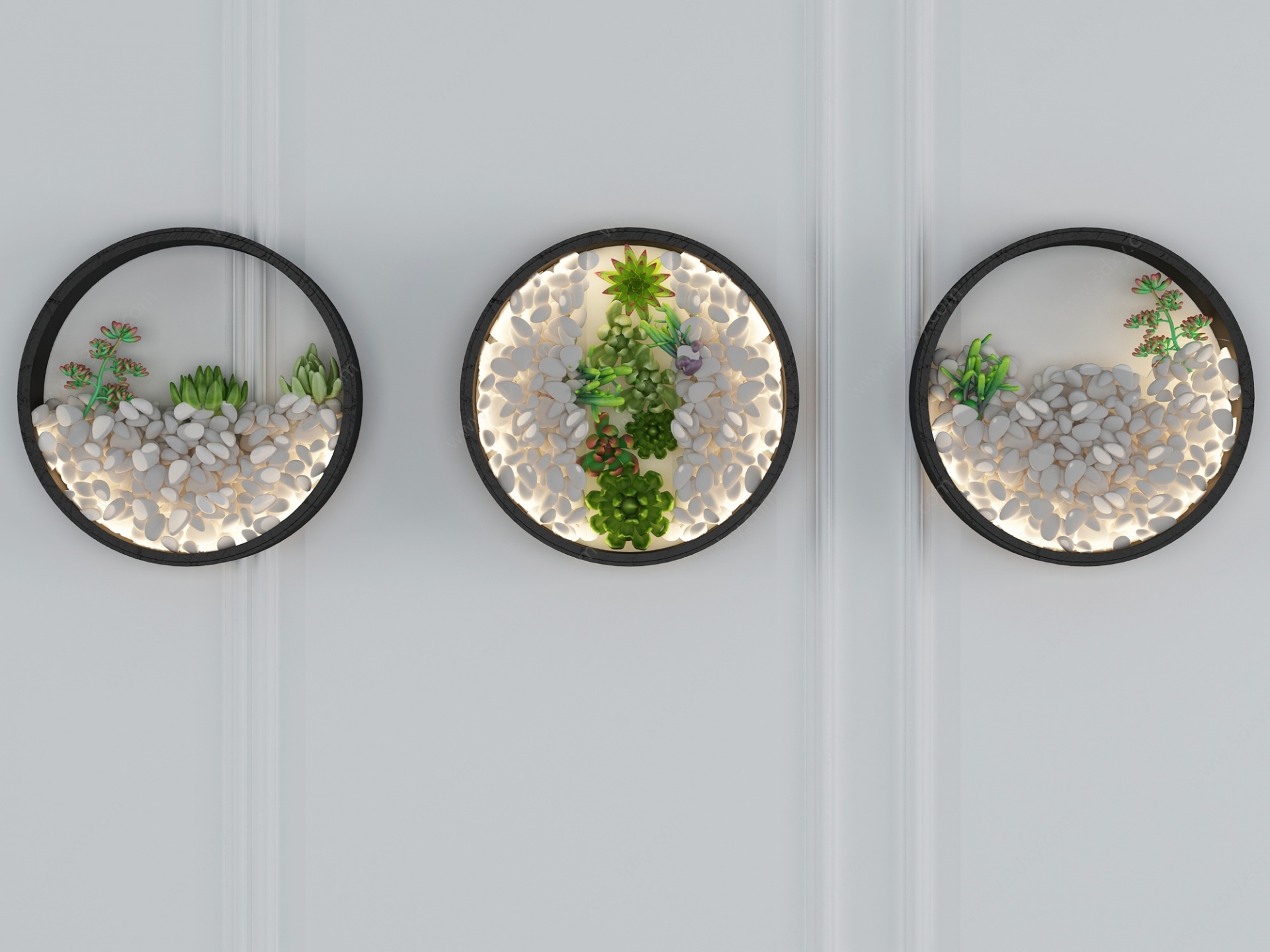 北欧鹅卵石壁灯植物墙饰3D模型