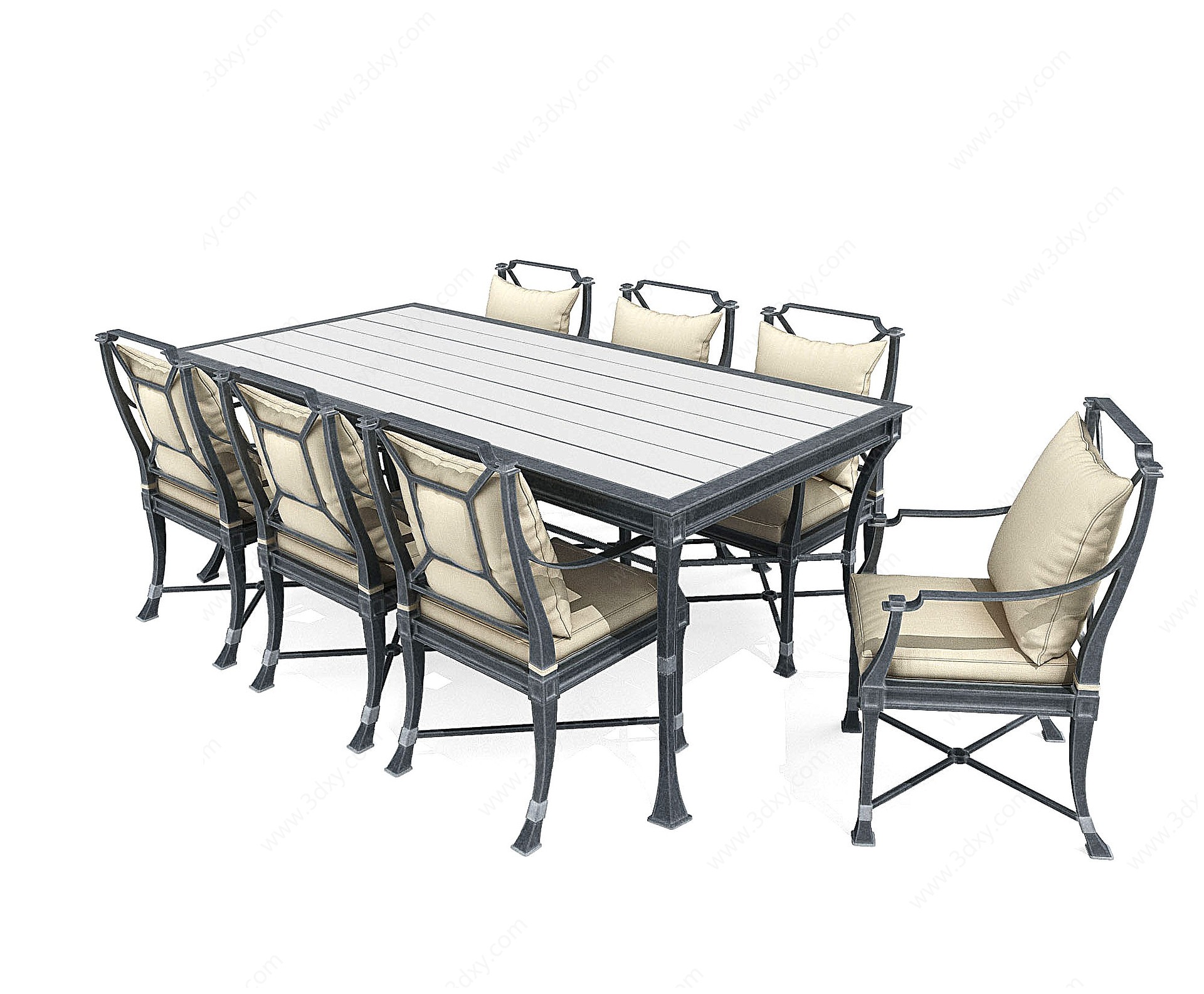 田园铁艺户外餐桌椅3D模型