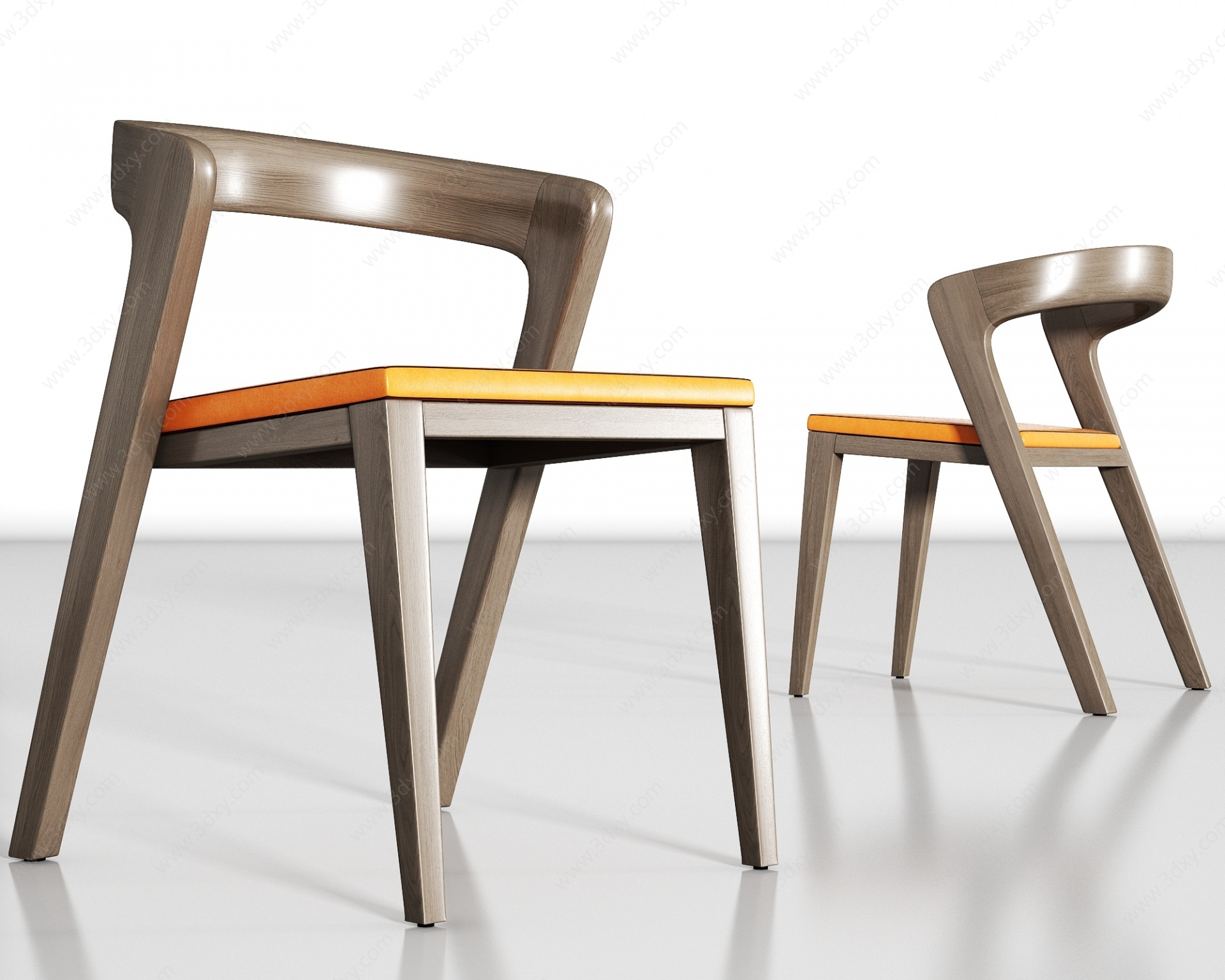 北欧简约实木皮革单椅组合3D模型