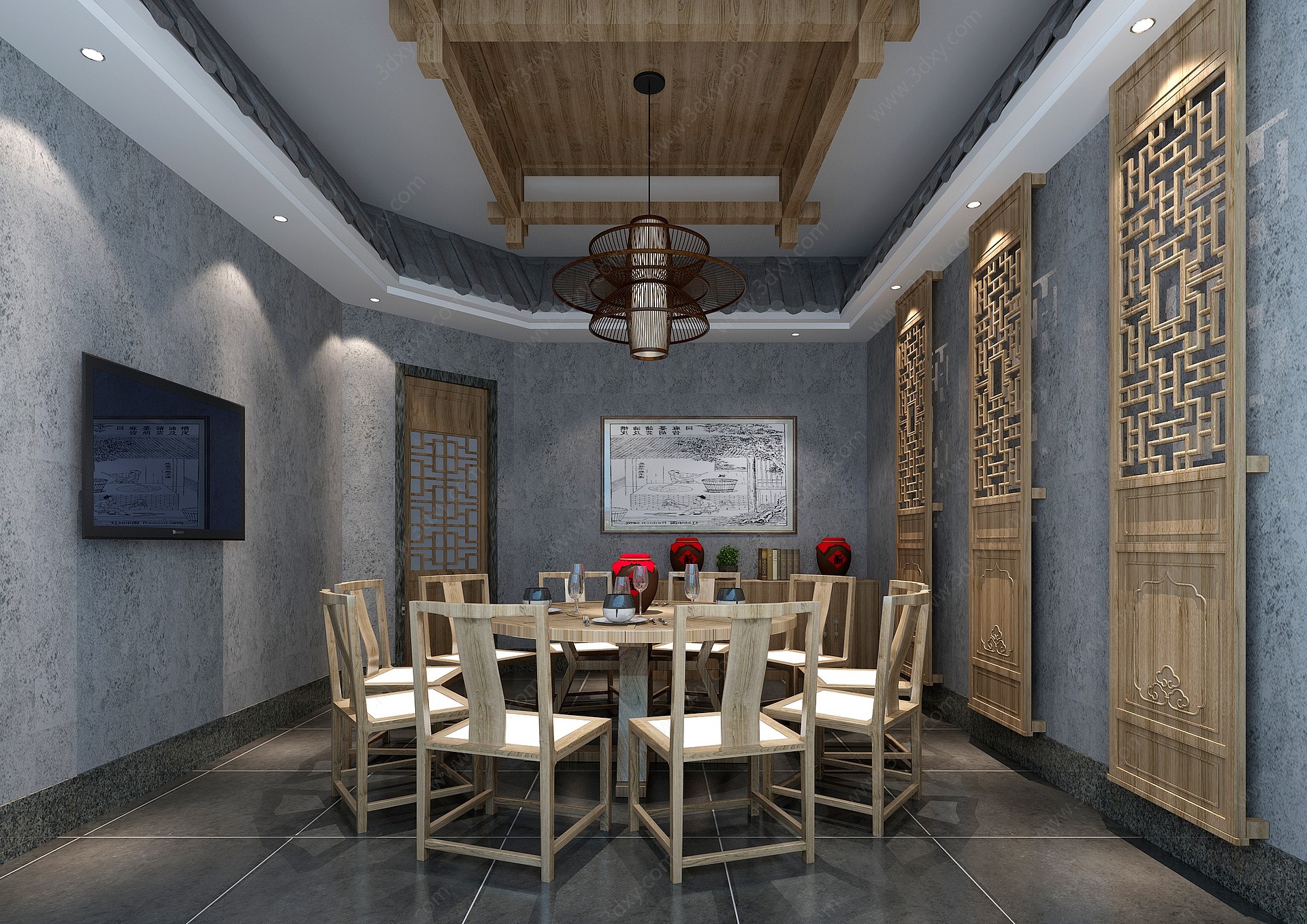 新中式包间餐厅3D模型