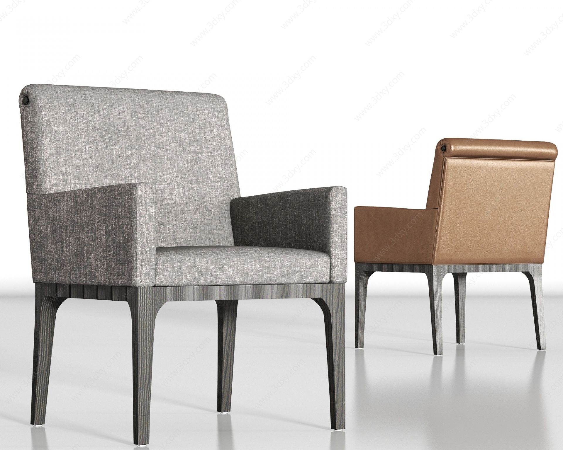 新中式布艺皮革单椅组合3D模型