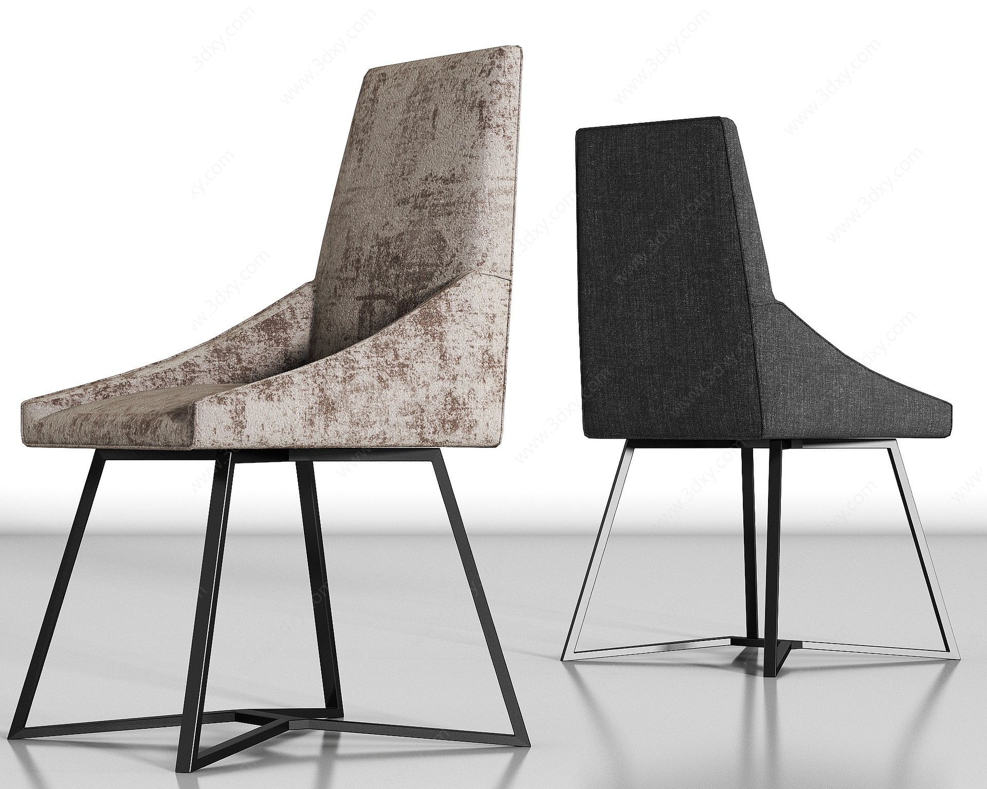 现代金属绒布单椅组合3D模型