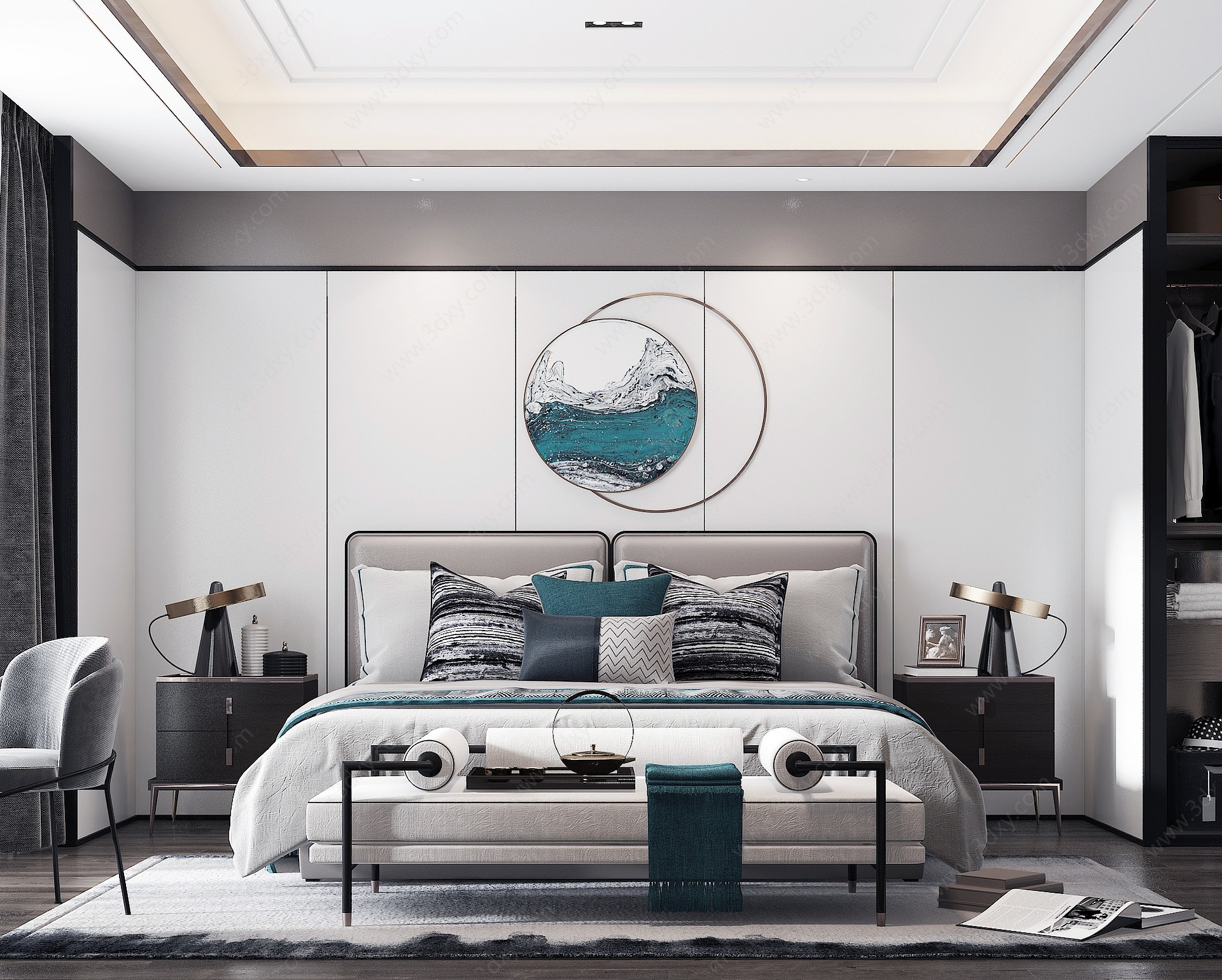 新中式主卧室双人床3D模型