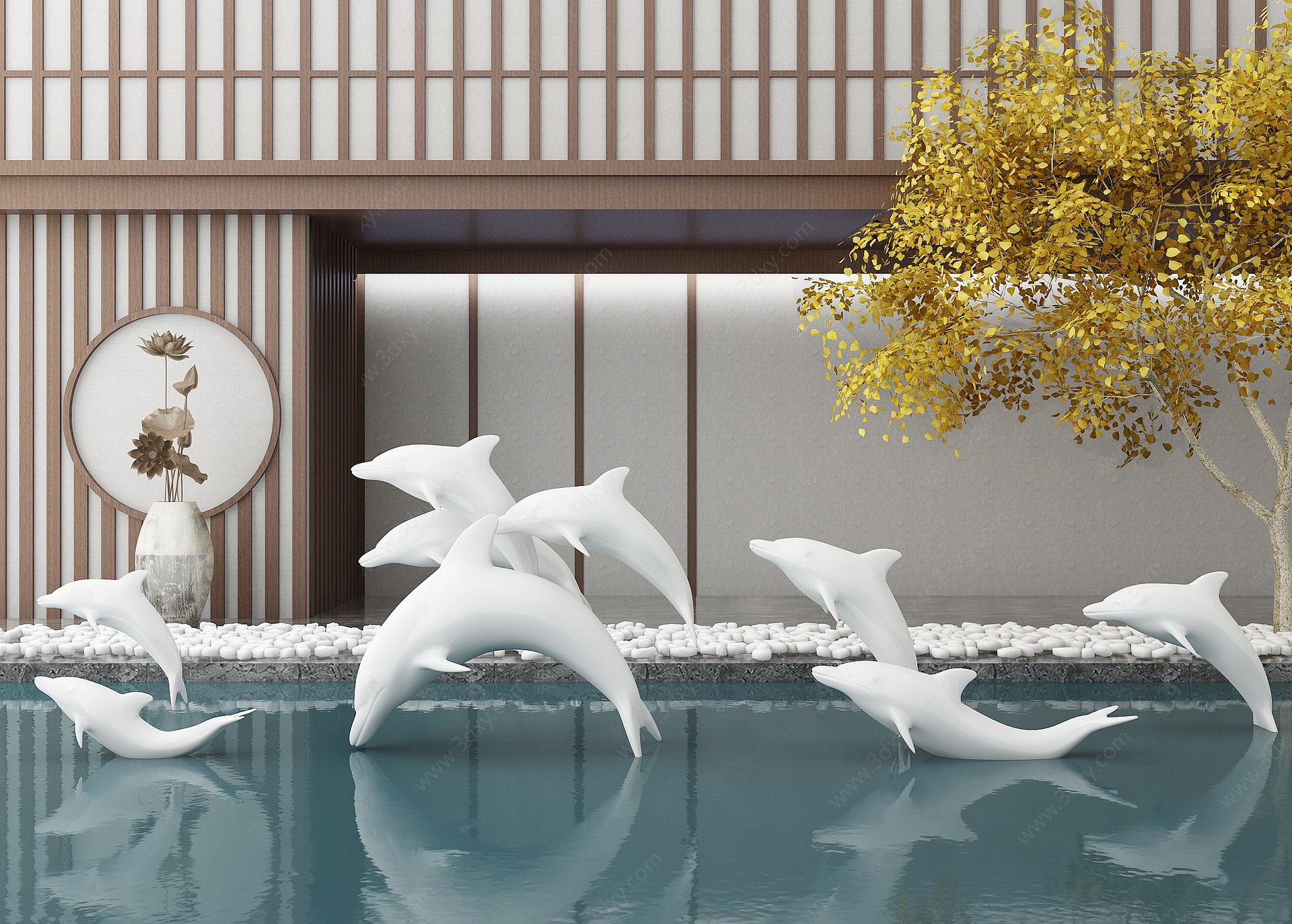 新中式日式海豚景观小品3D模型