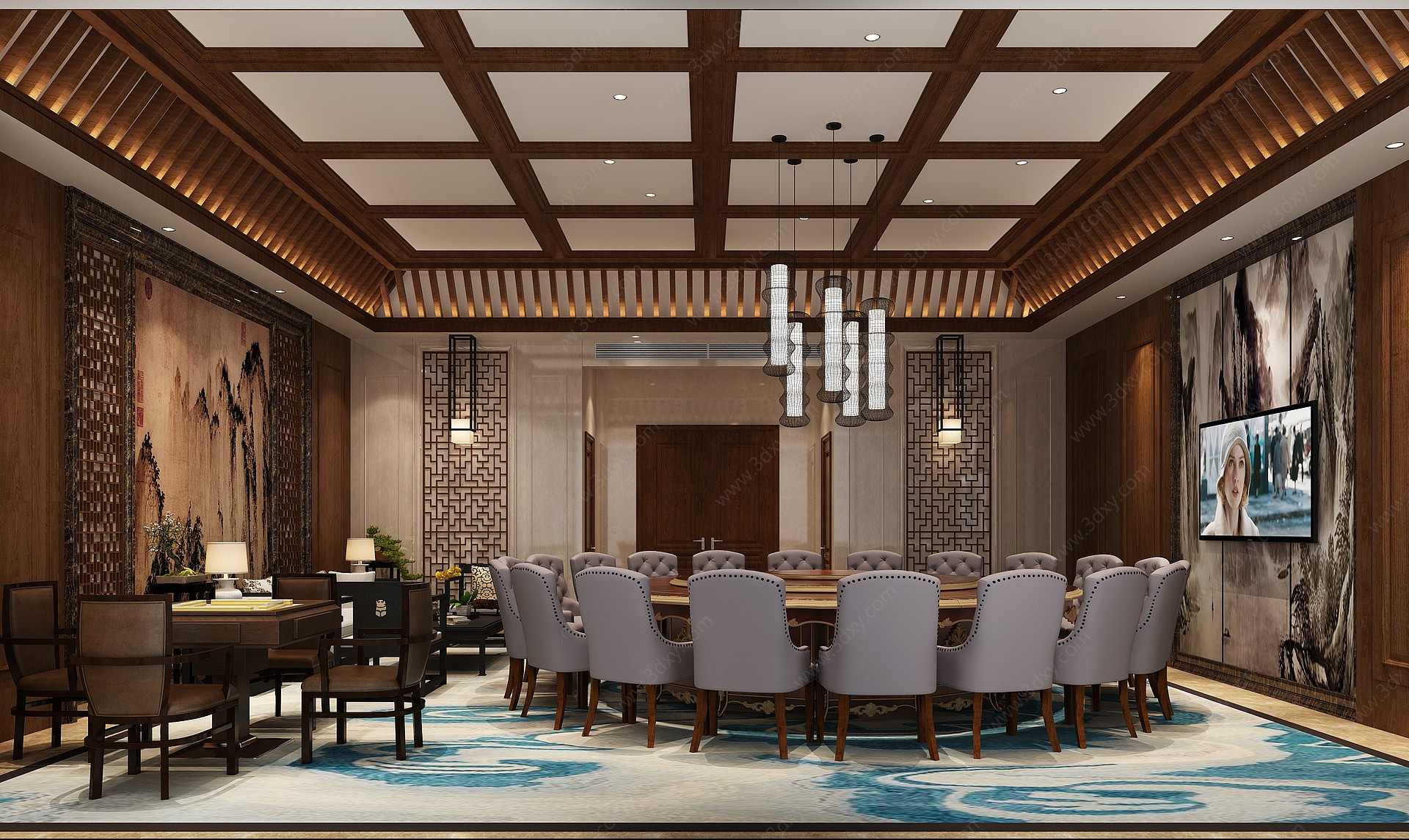 新中式工装酒店餐饮3D模型
