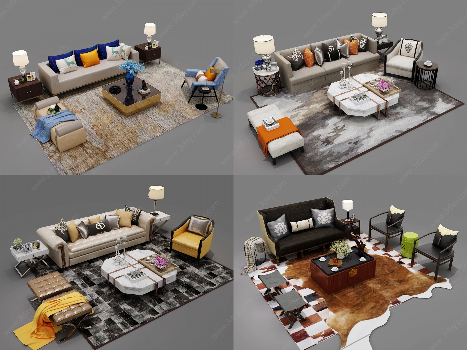 后现代现代沙发茶几组合3D模型